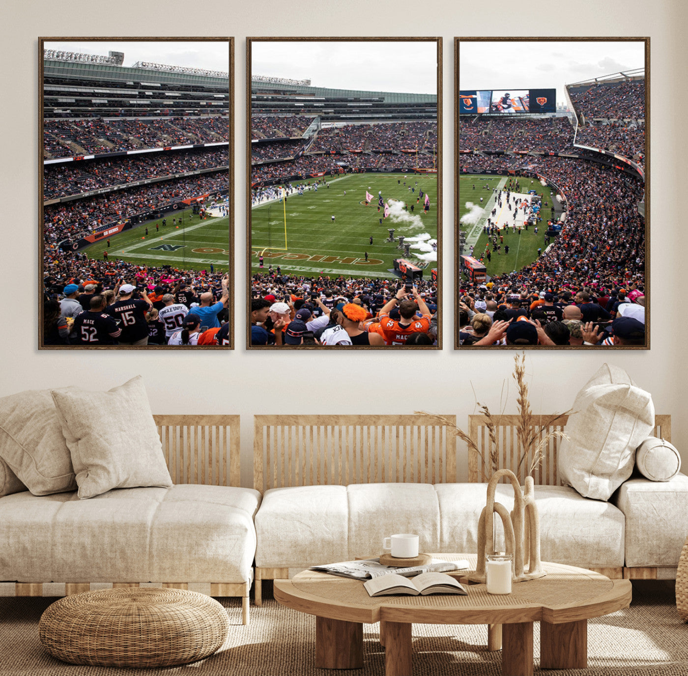 18347149-MGV-FC-60X30-3P_Walnut-Chicago Bears Soldier Field Wall Art Canvas Print – Framed Football Stadium Artwork Team Spirit for home, office