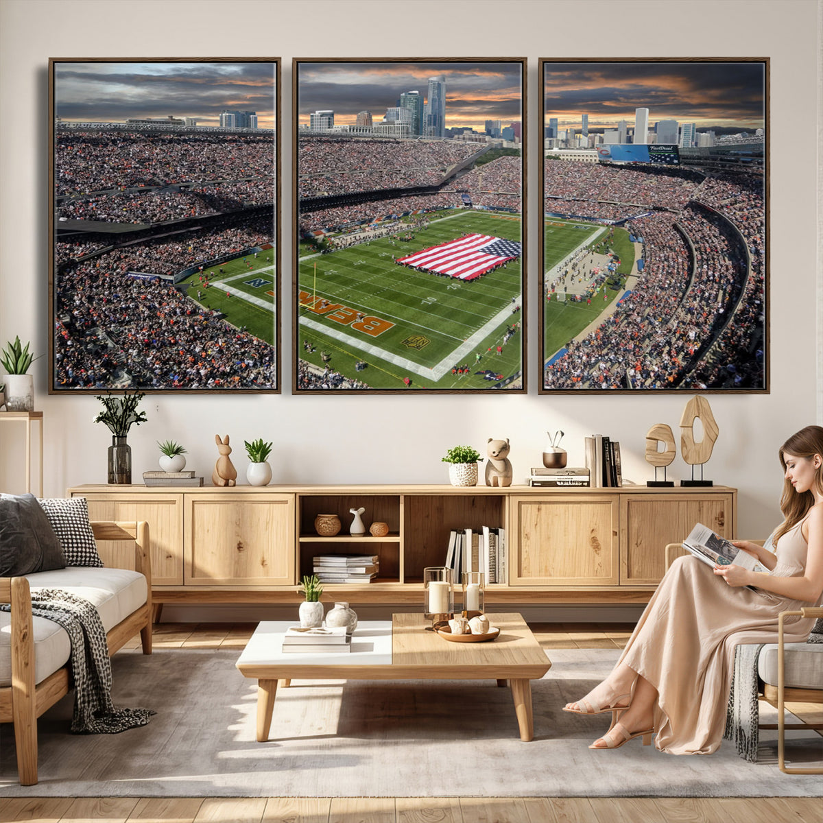 98106777-PAN-FL-20X10 - Chicago Bears Soldiers Field Wall Art Canvas Print, Extra Large Game Room Wall Decor
