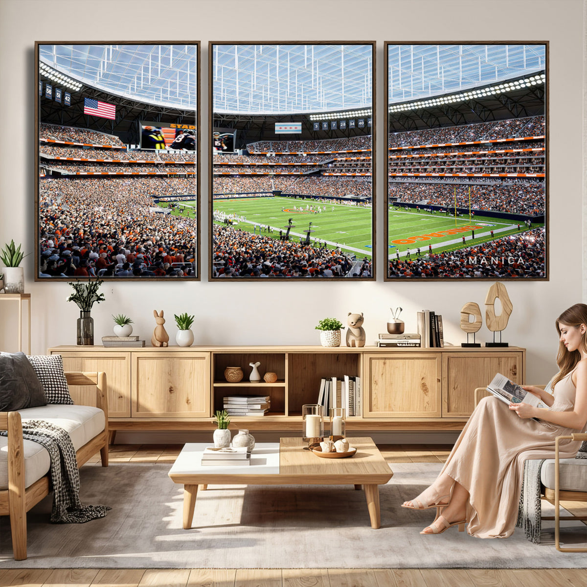 32530647-PAN-FL-20X10 - Chicago Bears Soldiers Field Wall Art Canvas Print, Framed and Ready to Hang