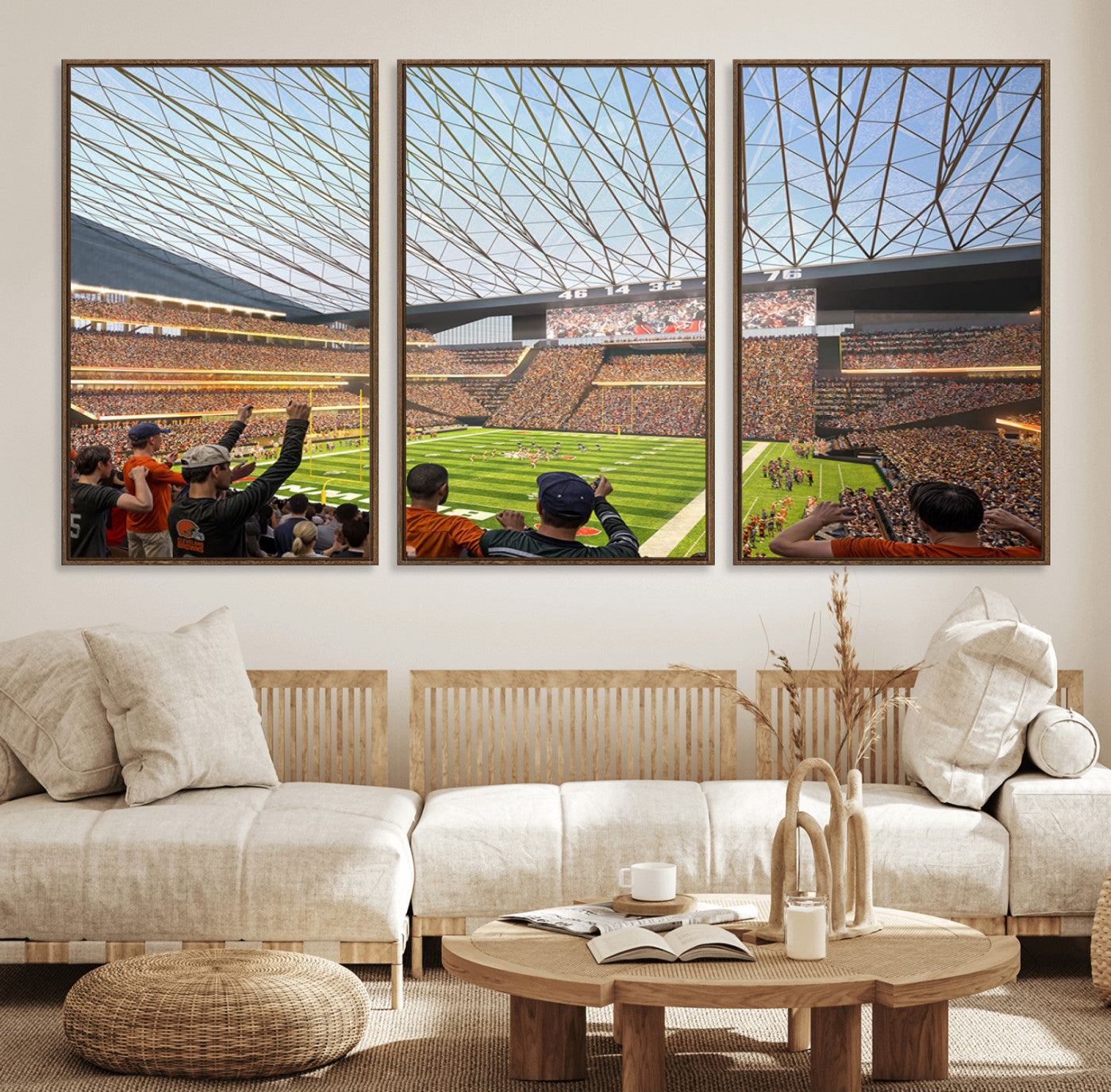 81960112-MGV-FC-60X30-3P_Walnut-Cleveland Browns Stadium Wall Art Canvas Print – Framed NFL Football Arena Artwork for Home, Office, Living Room