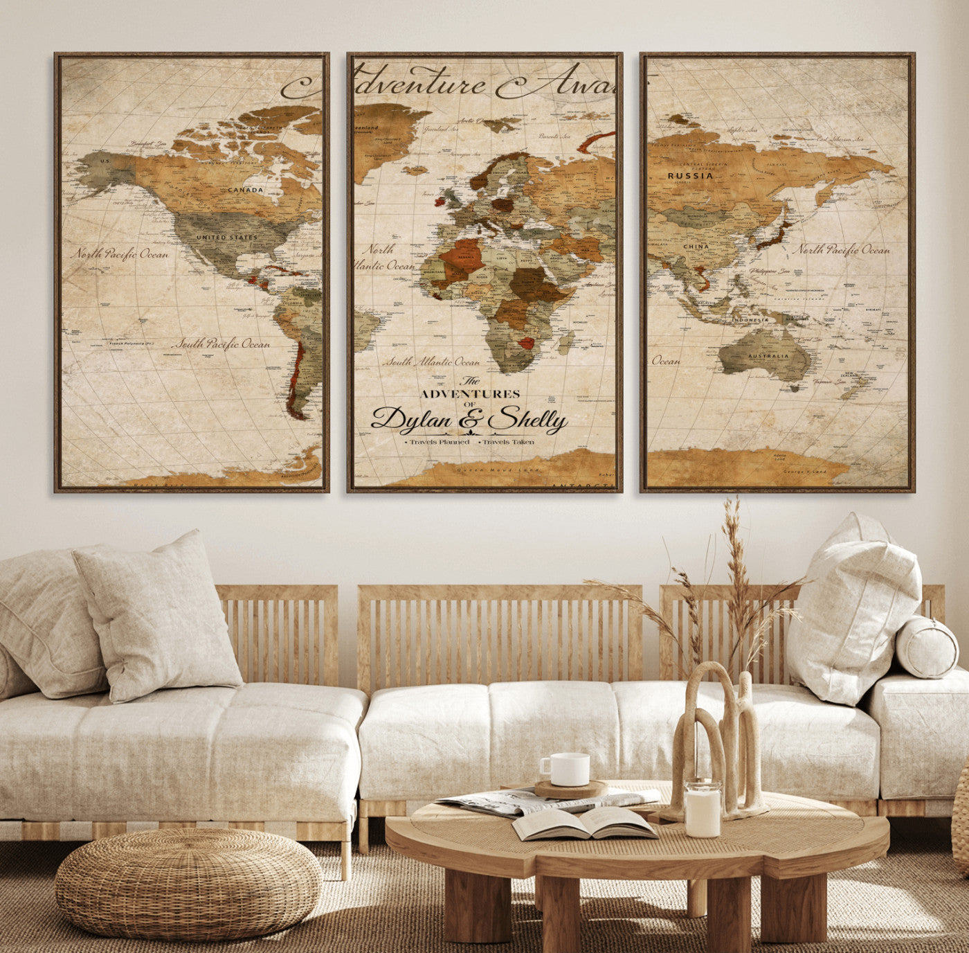 20810820-MGV-CV-30X20-Personalized World Map Print, Customizable Push Pin Framed World Map Print on Canvas - Custom Quote on Map Print