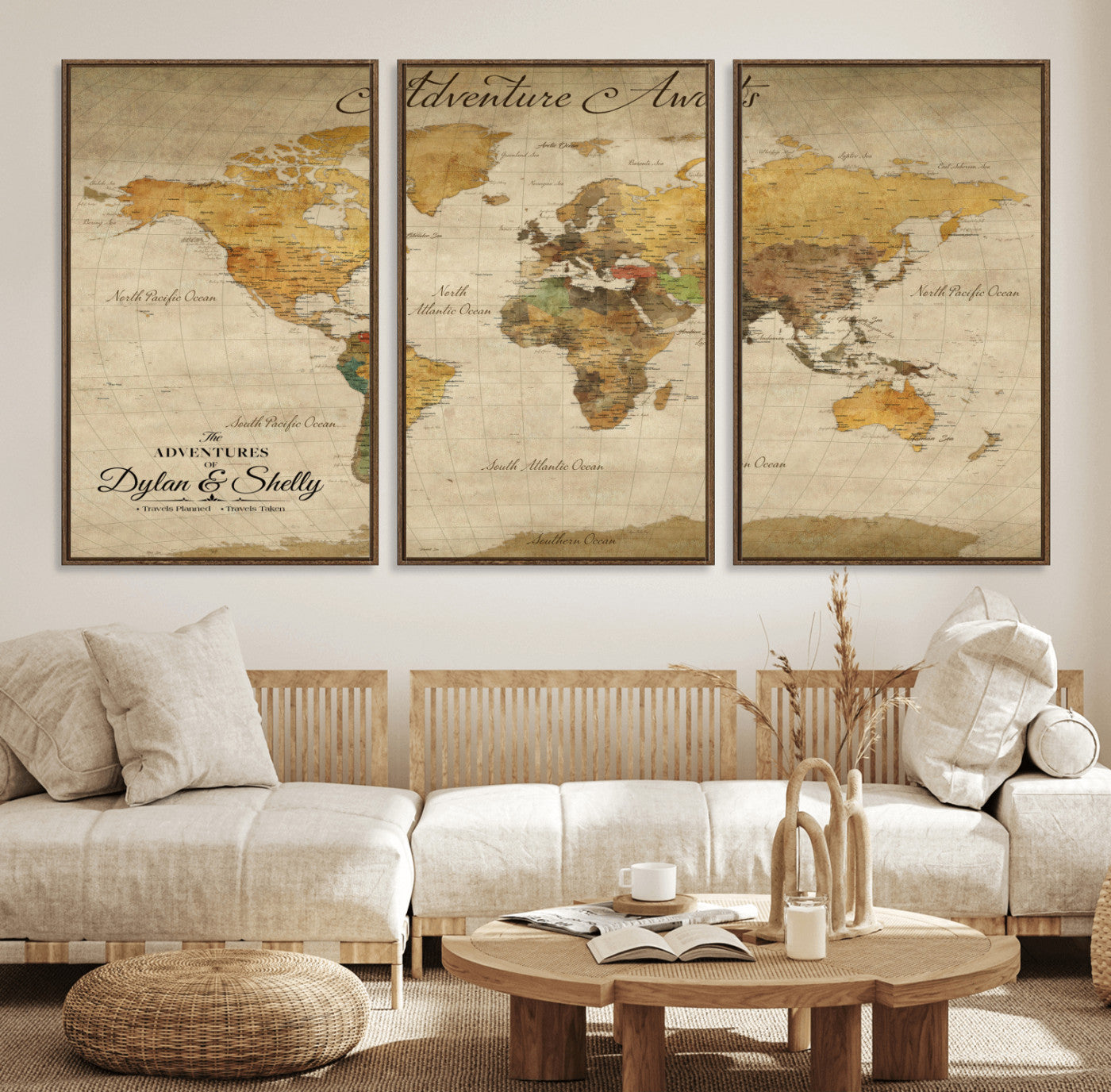 50298017-MGV-CV-36X24-Personalized World Map Canvas – Custom Framed Push Pin Travel Map Wall Art, Vintage Style Gift for Couples and Travelers
