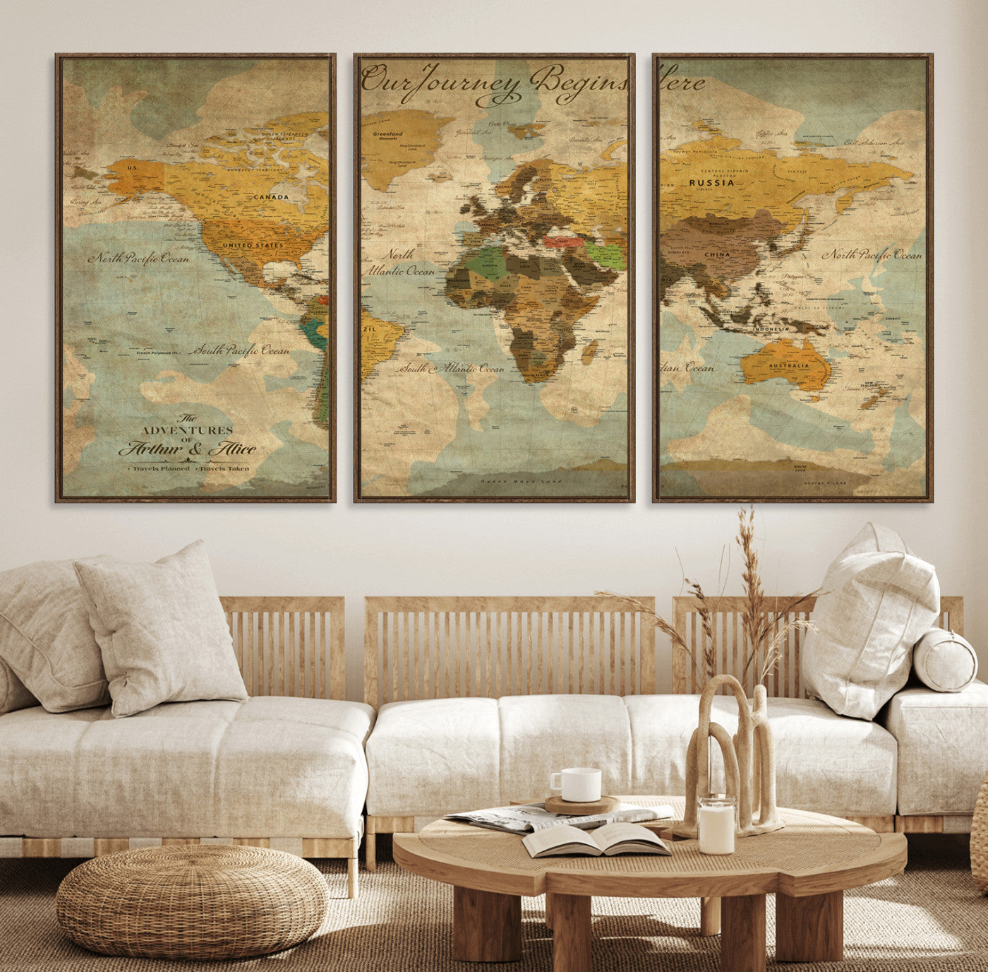 40572820-MGV-CV-36X24-Personalized World Map Canvas – Custom Framed Push Pin Travel Map Wall Art, Vintage Style Gift for Couples