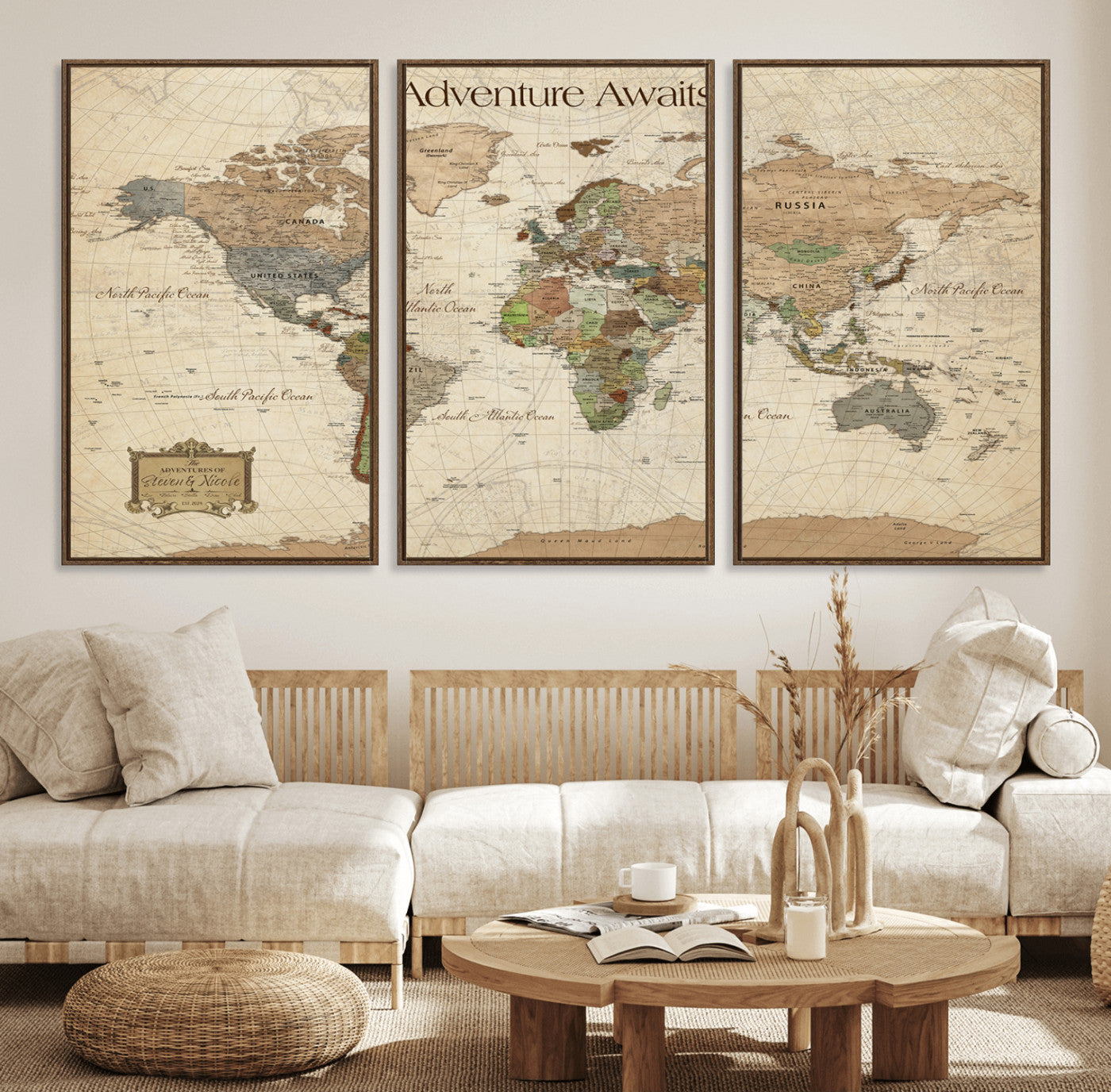 33020399-MGV-CV-30X20-Custom Push Pin World Map Wall Canvas Print – Personalized Travel Tracker with Pins – Framed Custom Quotie Canvas for Home Office Decor