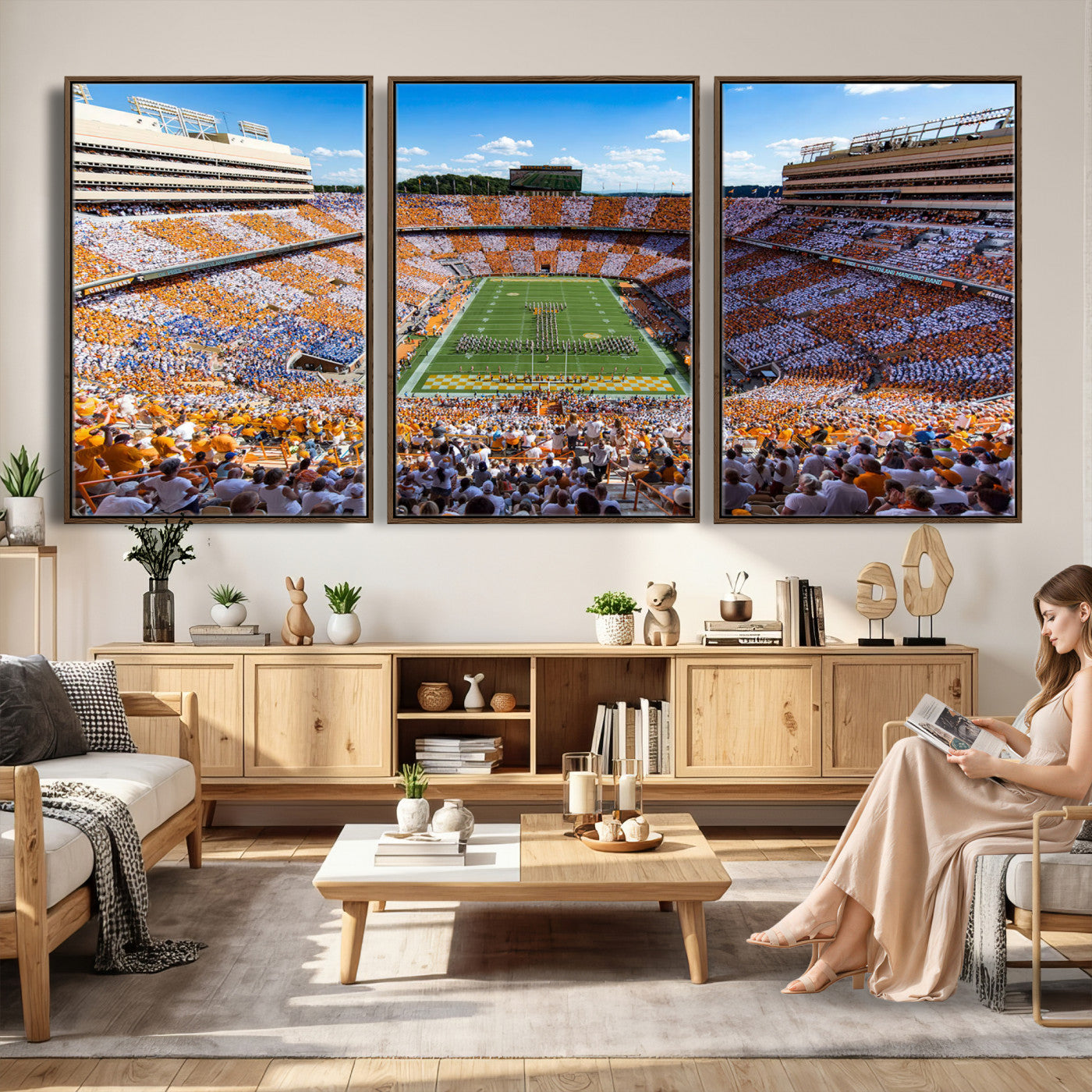 77097951-MGV-CV-36X24 - Tennessee Neyland Stadium Wall Art – Checkerboard Game Day Panoramic Canvas Print, College Football Decor for Home, Office, or Man Cave