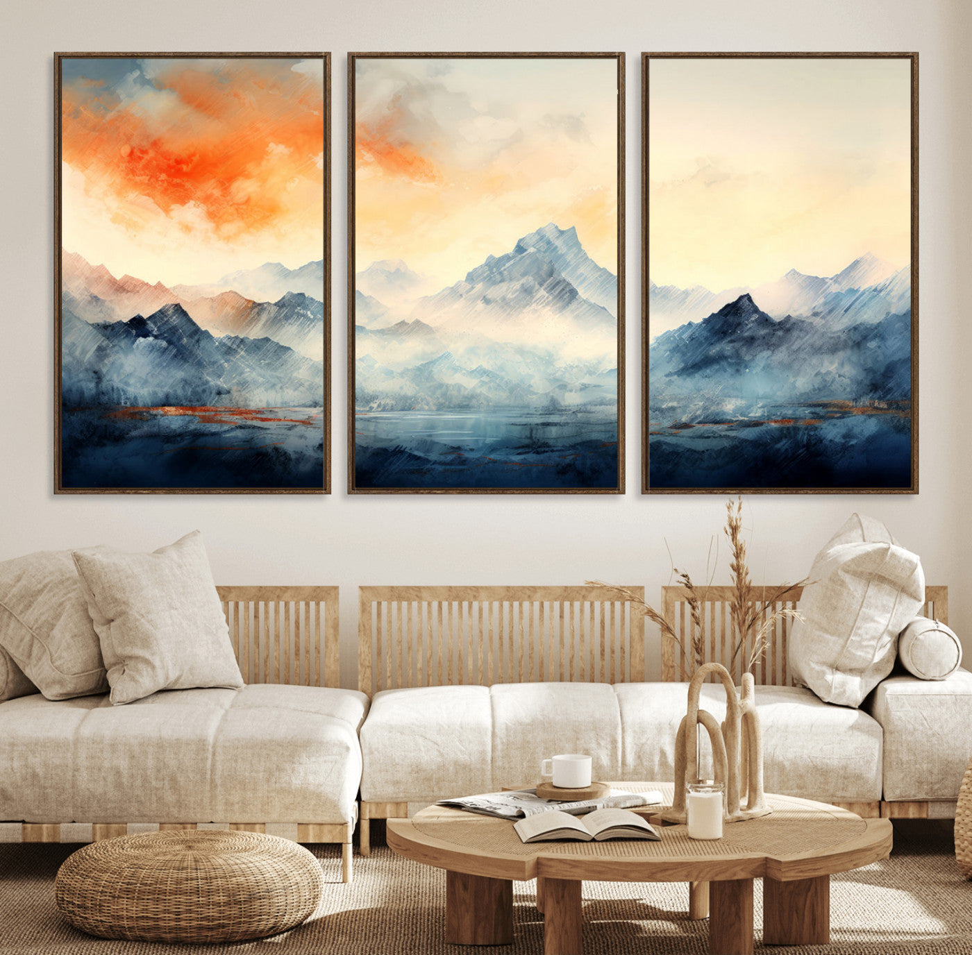 WRM1005-MGV-FC-60X30-3P_Walnut-Warm Clouds Abstract Mountain Wall Art Canvas Print