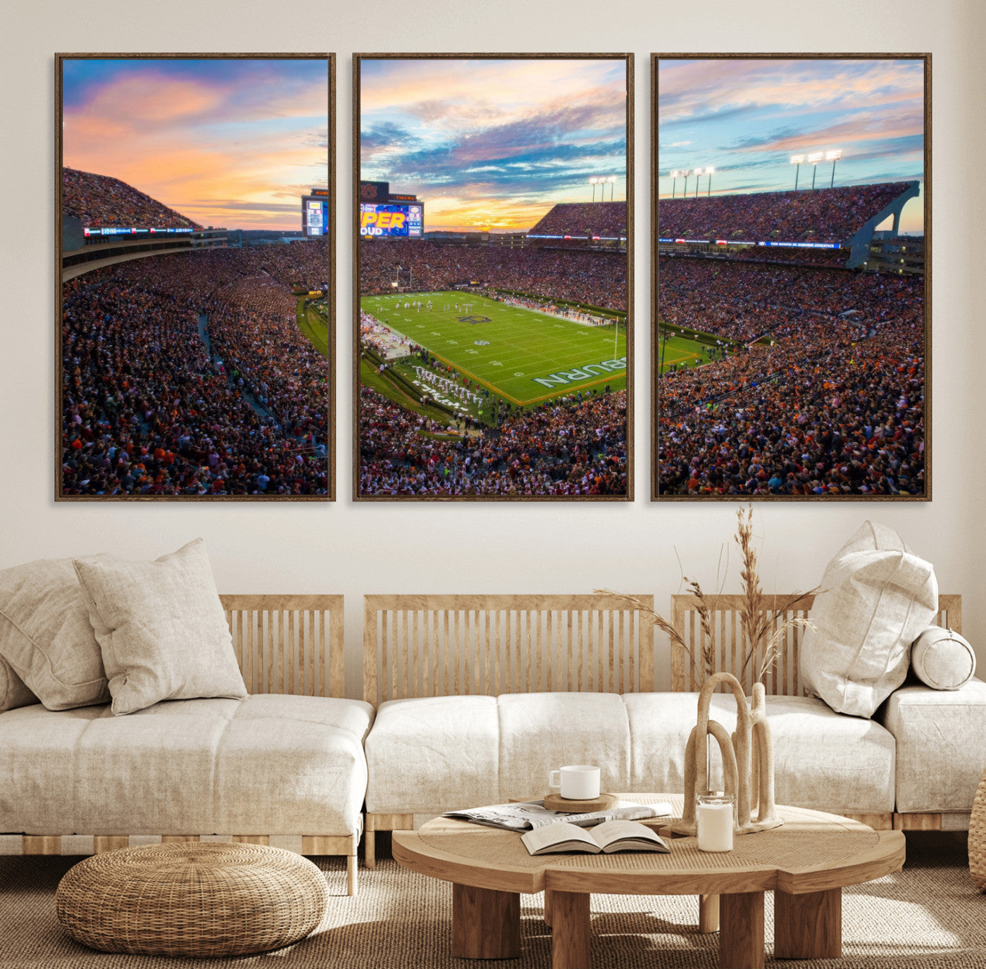 29755746-MGV-FC-60X30-3P_Walnut-Jordan-Hare Stadium Wall Art Canvas Print, Football Stadium Aerial View, College Sports Art for Man Cave or Game Room