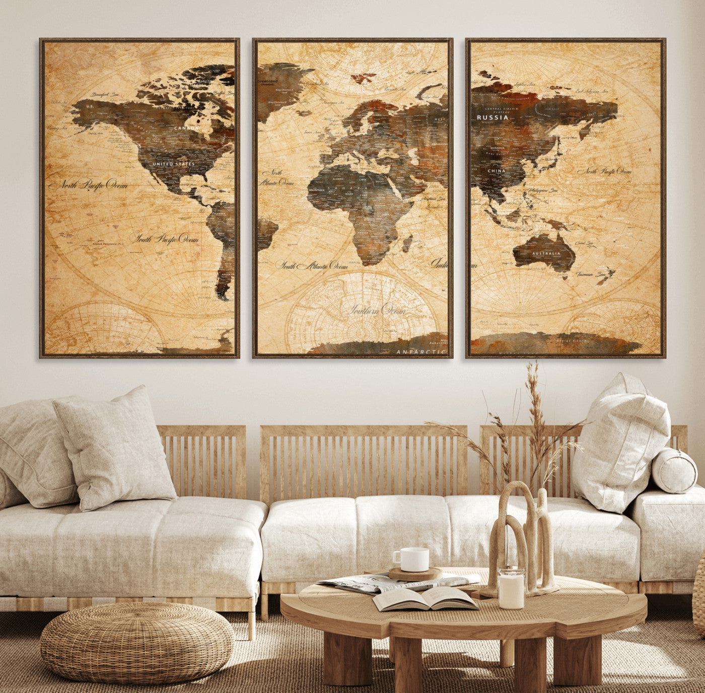 14542905-MGV-FC-60X30-3P - Push Pin World Map Canvas Print – Travel Tracker Wall Art for Couples, Perfect Anniversary Gift for Home or Office Decor