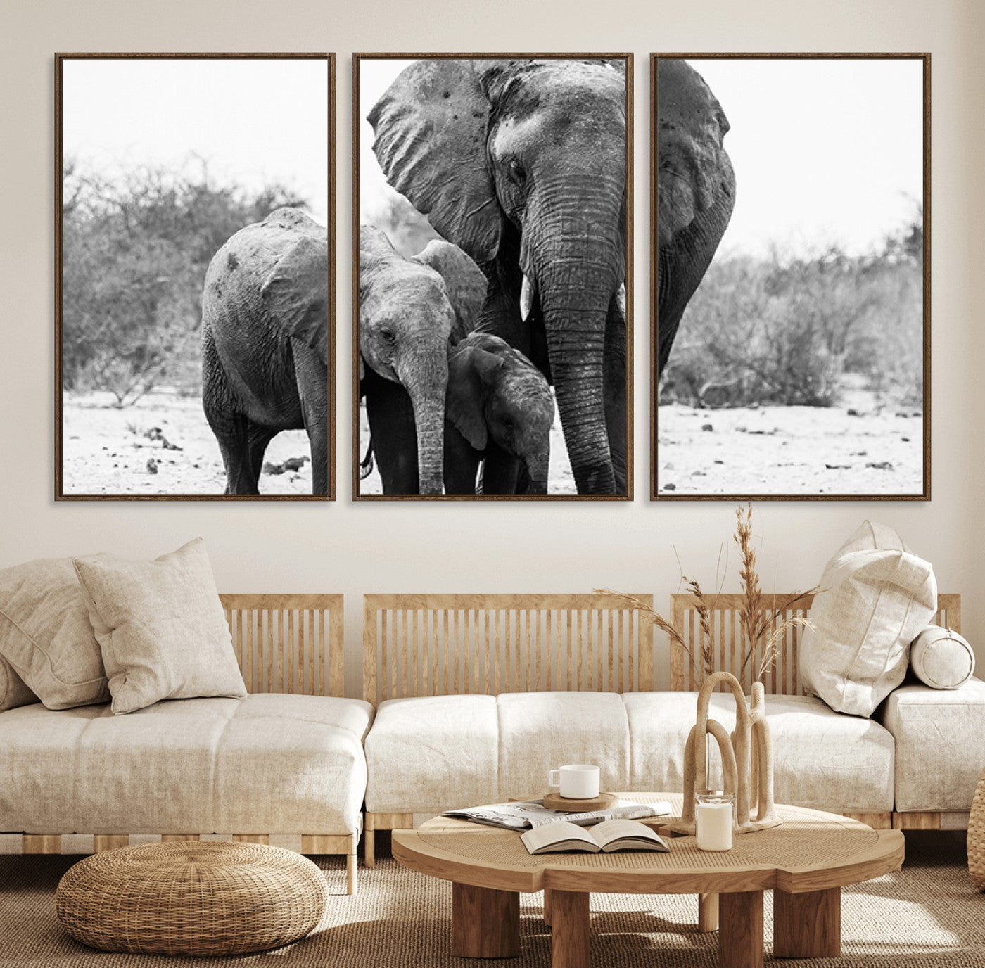 75636-MGV-FC-60X30-3P_Walnut-Elephant Family Africa Wall Art Canvas Print