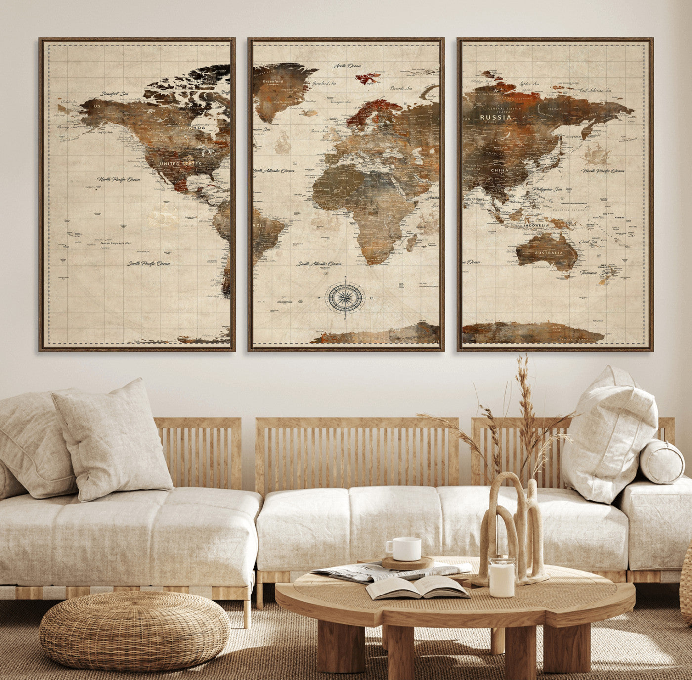 23610090-MGV-CV-36X24 - World Map Wall Art Canvas Print, Modern Decorative Framed Map Artwork Prints for Living Room, Office, Bedroom Wall Decor