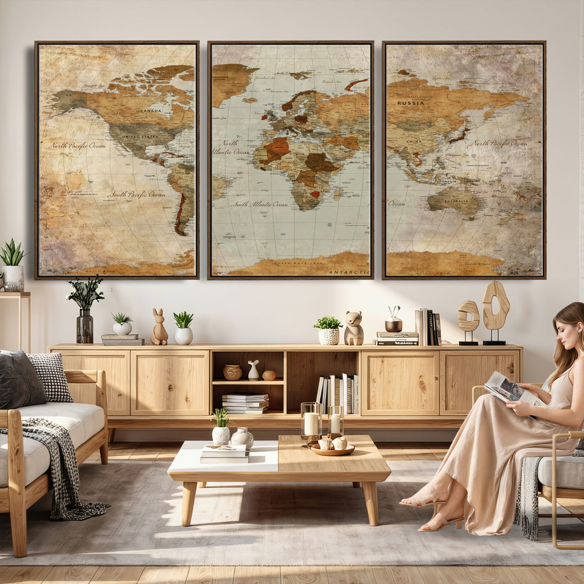 74176056-MGV-CV-36X24 - World Map Wall Art Canvas Print, Modern Decorative Framed Map Artwork Prints for Living Room, Office, Bedroom Wall Decor