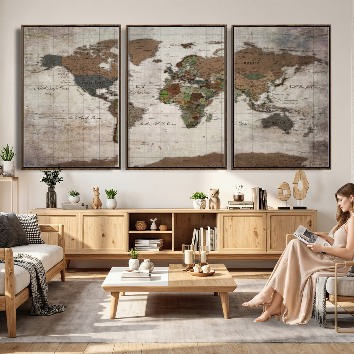 65393892-MGV-CV-36X24 - World Map Wall Art Canvas Print, Modern Decorative Framed Map Artwork Prints for Living Room, Office, Bedroom Wall Decor