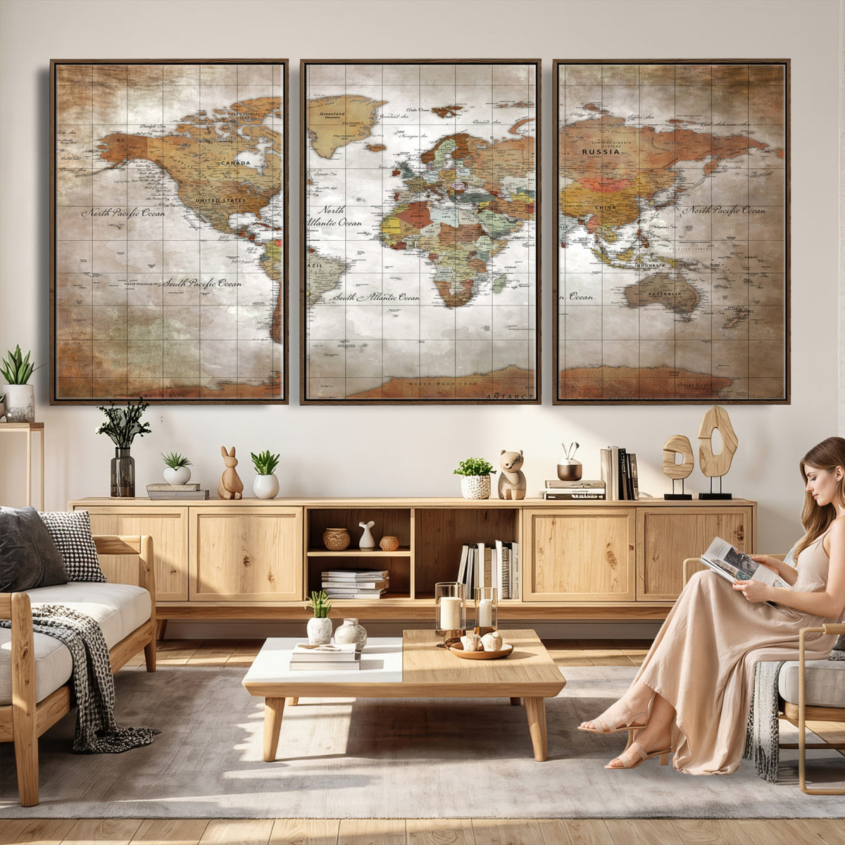 51643807-MGV-CV-36X24 - World Map Wall Art Canvas Print, Modern Decorative Framed Map Artwork Prints for Living Room, Office, Bedroom Wall Decor