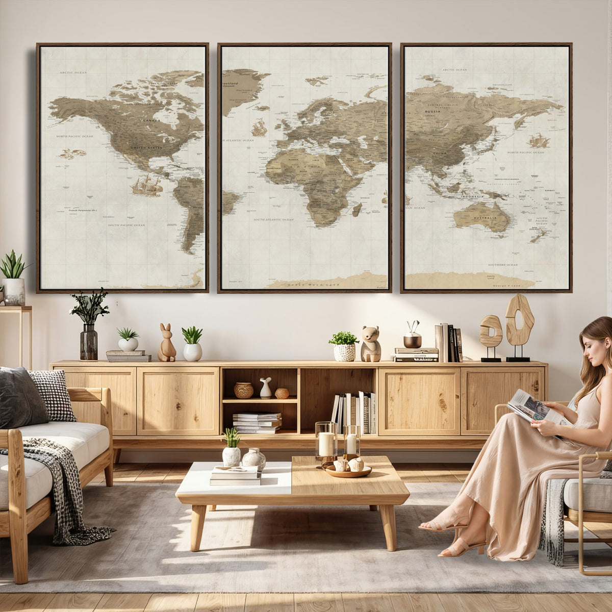 28283260-MGV-CV-36X24 - Detailed World Map Wall Art Canvas Print