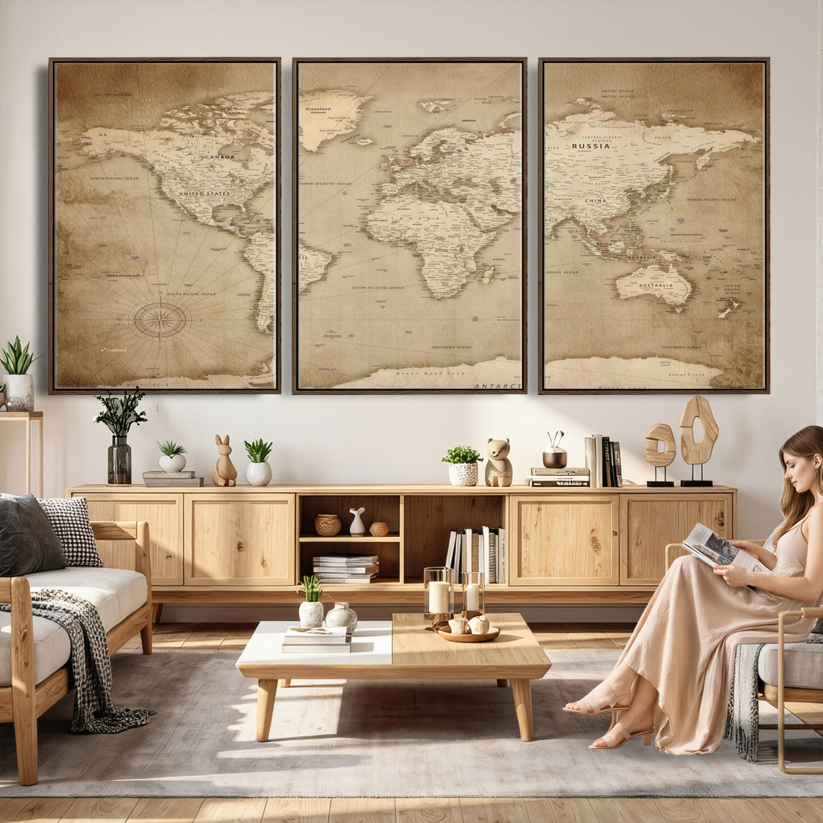 34795134-MGV-CV-36X24 - World Map Wall Art Canvas Print, Modern Decorative Framed Map Artwork Prints for Living Room, Office, Bedroom Wall Decor