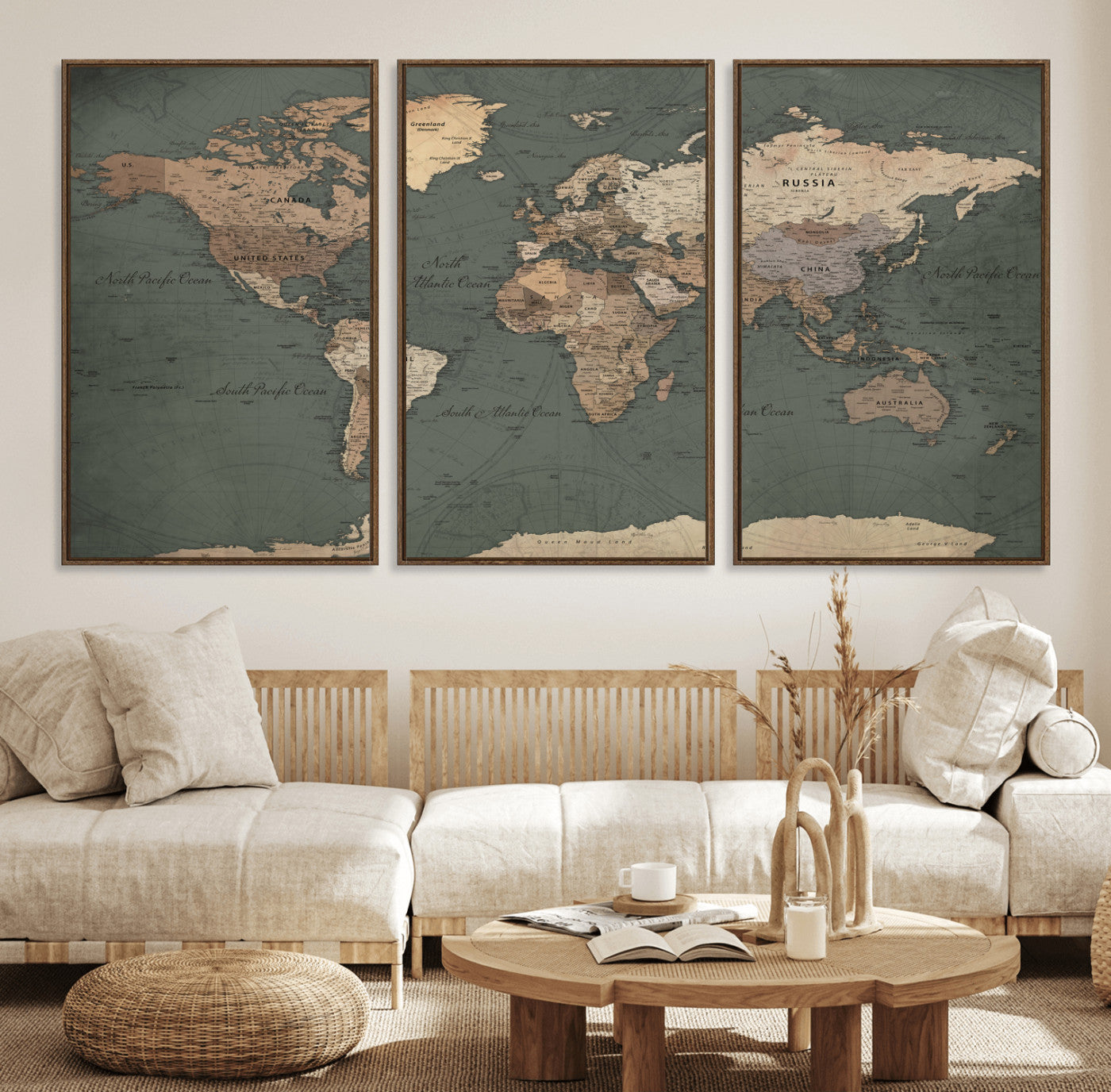 84619399-MGV-CV-36X24 - World Map Wall Art Canvas Print, Modern Decorative Framed Map Artwork Prints for Living Room, Office, Bedroom Wall Decor
