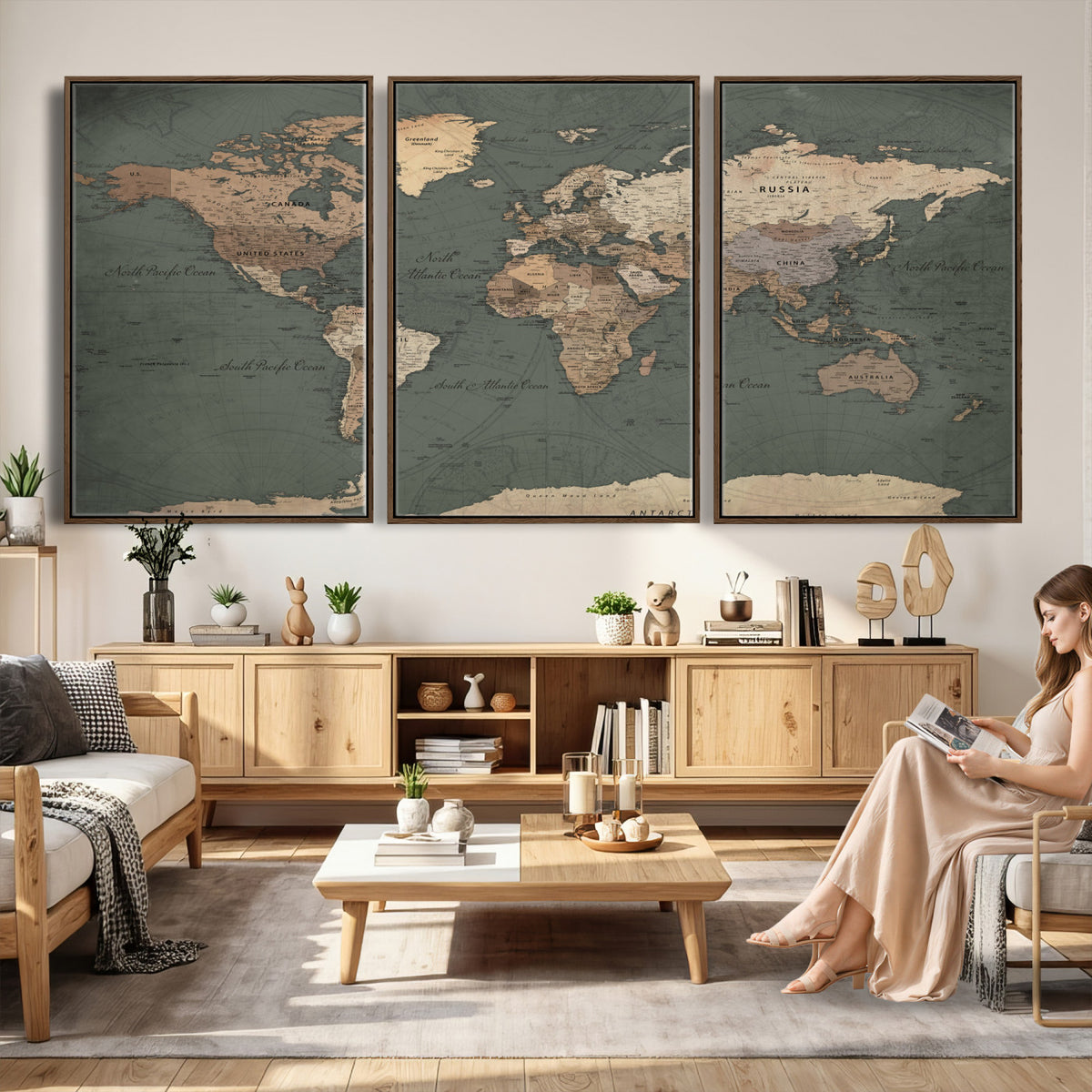 84619399-MGV-CV-36X24 - World Map Wall Art Canvas Print, Modern Decorative Framed Map Artwork Prints for Living Room, Office, Bedroom Wall Decor
