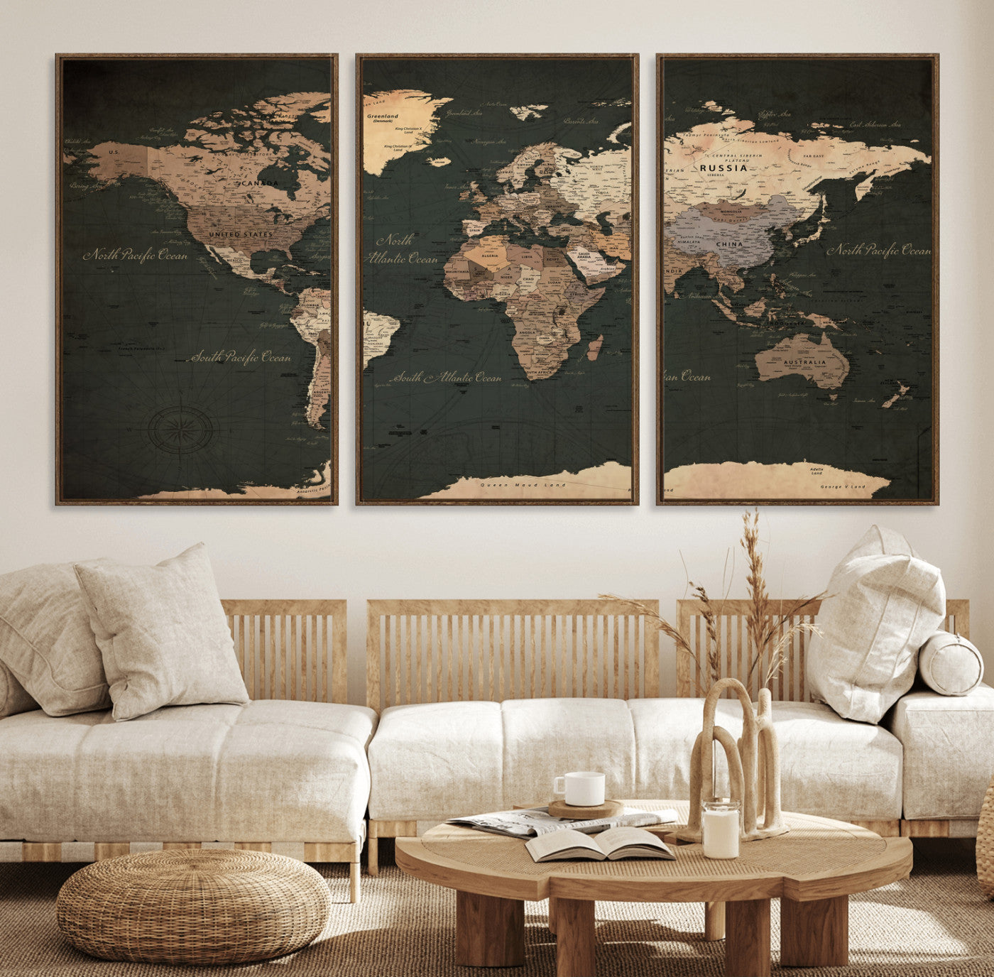 62059333-MGV-CV-36X24 - World Map Wall Art Canvas Print, Modern Decorative Framed Map Artwork Prints for Living Room, Office, Bedroom Wall Decor