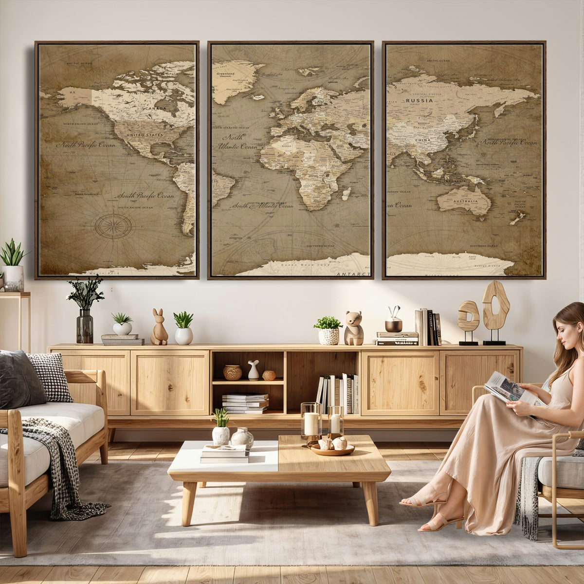 82314635-MGV-CV-36X24 - World Map Wall Art Canvas Print, Modern Decorative Framed Map Artwork Prints for Living Room, Office, Bedroom Wall Decor