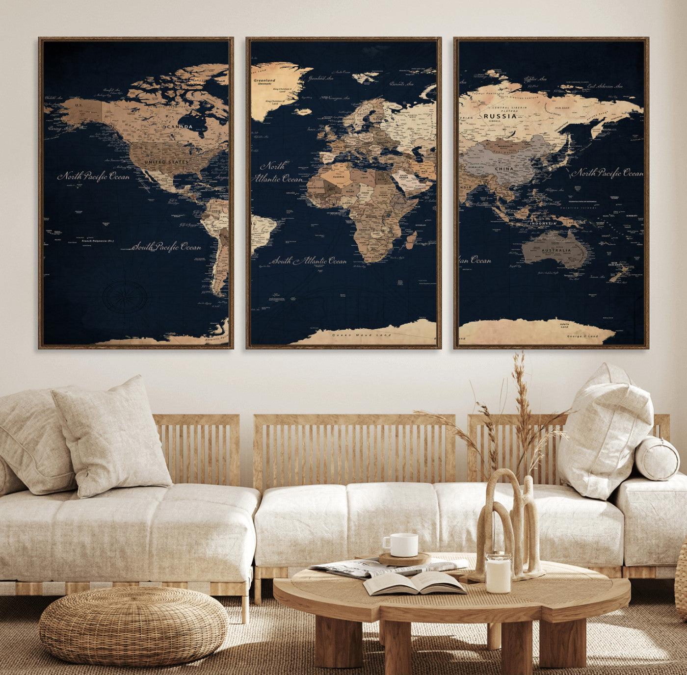 53971530-MGV-CV-36X24 - World Map Wall Art Canvas Print, Modern Decorative Framed Map Artwork Prints for Living Room, Office, Bedroom Wall Decor