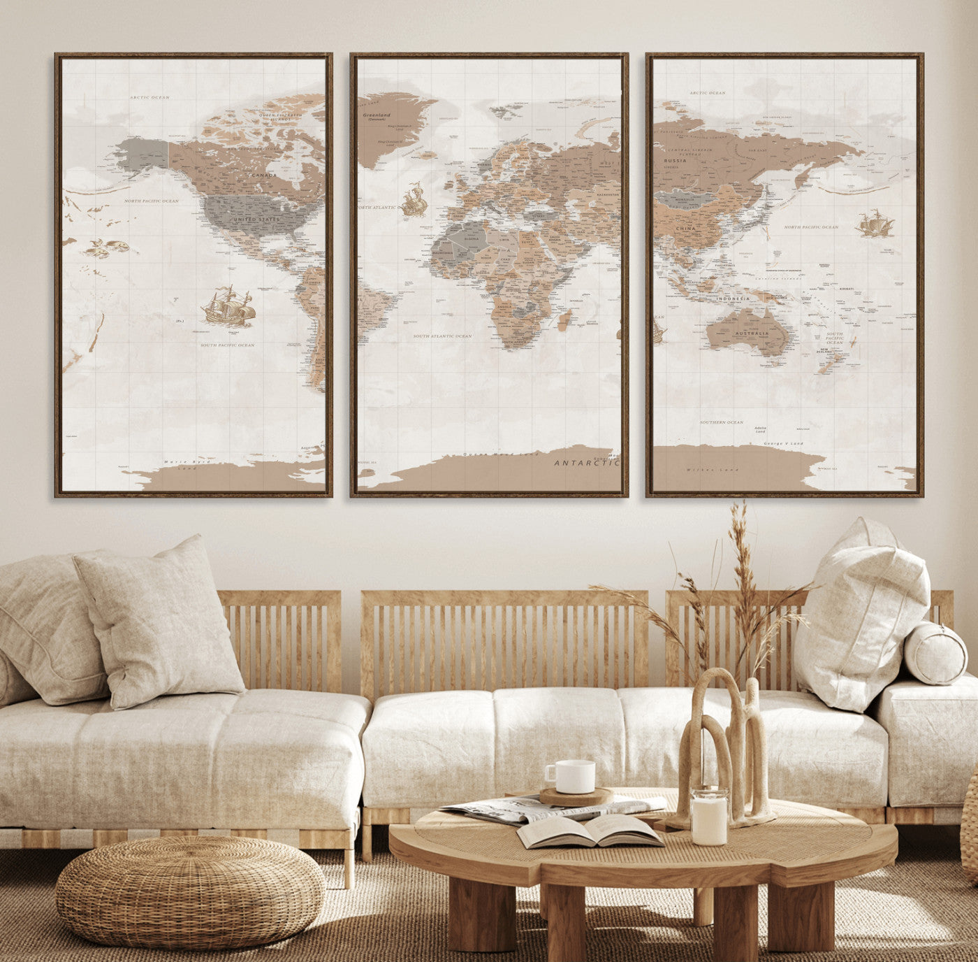 85057279-MGV-CV-36X24 - World Map Wall Art Canvas Print, Modern Decorative Framed Map Artwork Prints for Living Room, Office, Bedroom Wall Decor