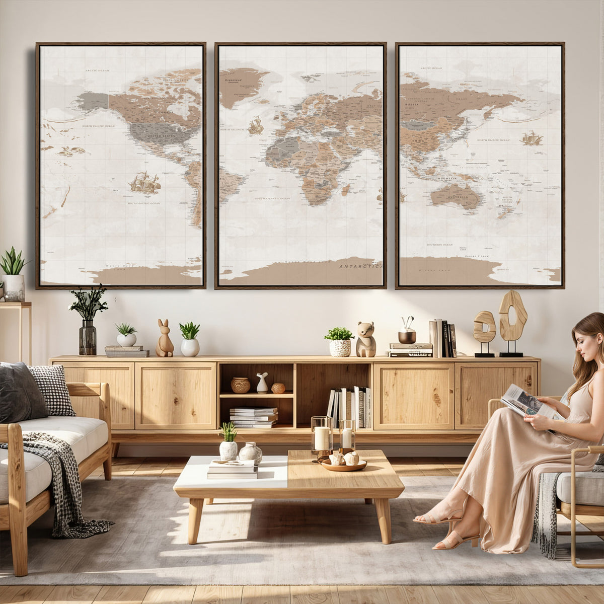 85057279-MGV-CV-36X24 - Framed Large World Map Canvas Print for Office Decor