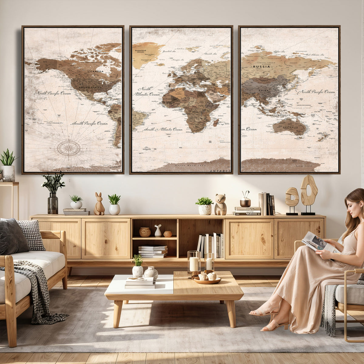 38923639-MGV-CV-36X24 - World Map Wall Art Canvas Print, Modern Decorative Framed Map Artwork Prints for Living Room, Office, Bedroom Wall Decor