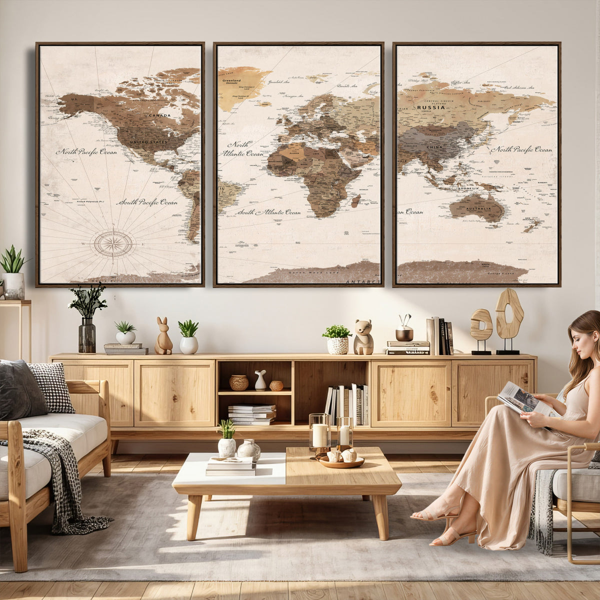 69860078-MGV-CV-36X24 - World Map Wall Art Canvas Print, Modern Decorative Framed Map Artwork Prints for Living Room, Office, Bedroom Wall Decor