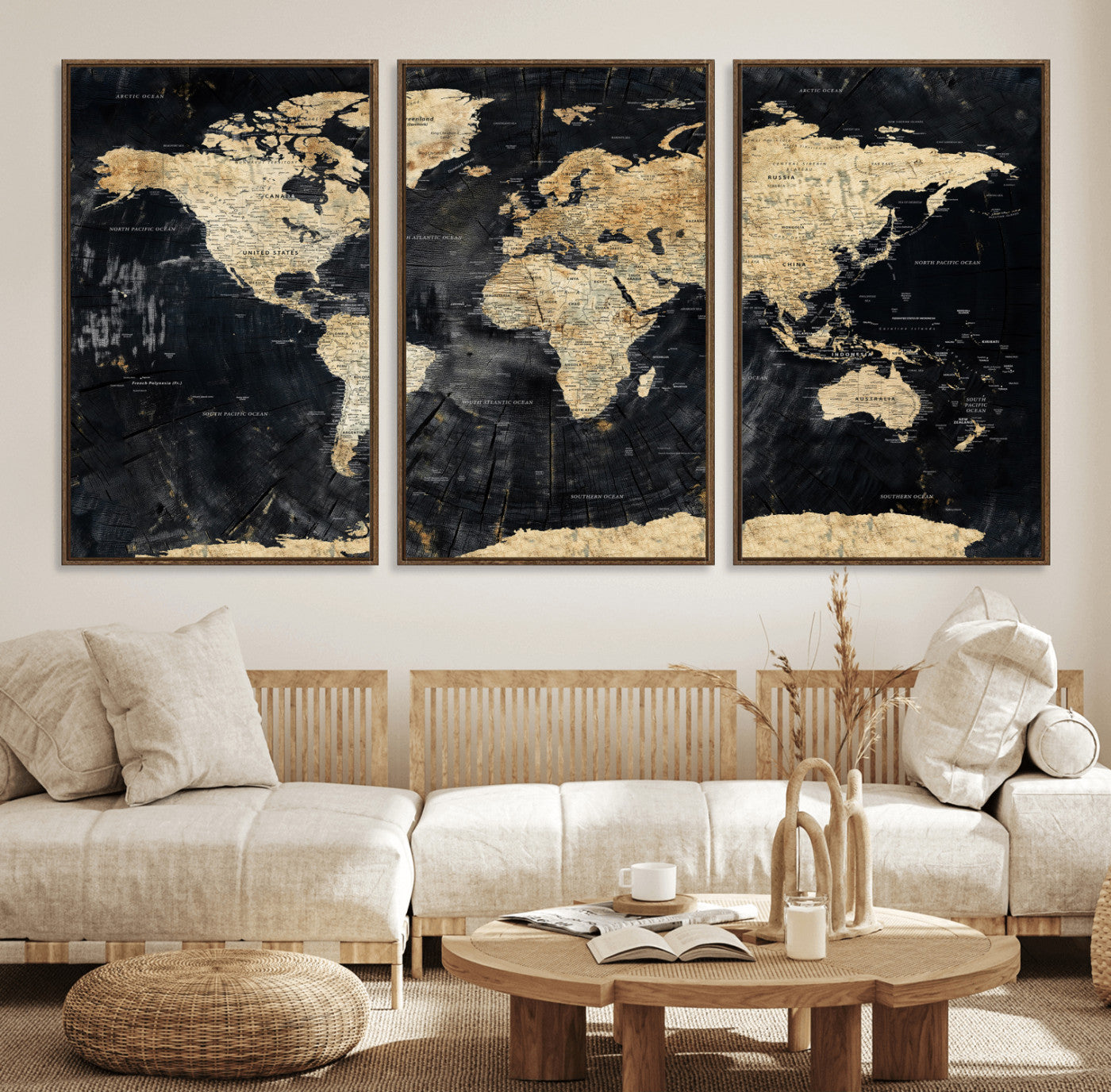 45535041-MGV-CV-36X24 - World Map Wall Art Canvas Print, Modern Decorative Framed Map Artwork Prints for Living Room, Office, Bedroom Wall Decor