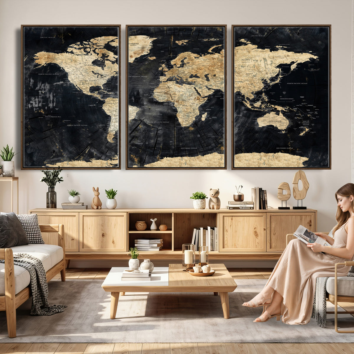 45535041-MGV-CV-36X24 - Framed Large World Map Wall Art Canvas Print for Living Room