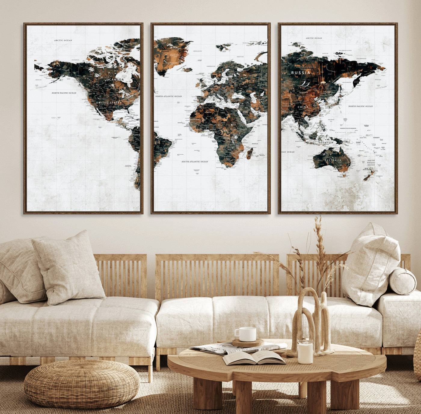 60008766-MGV-CV-36X24 - World Map Wall Art Canvas Print, Modern Decorative Framed Map Artwork Prints for Living Room, Office, Bedroom Wall Decor