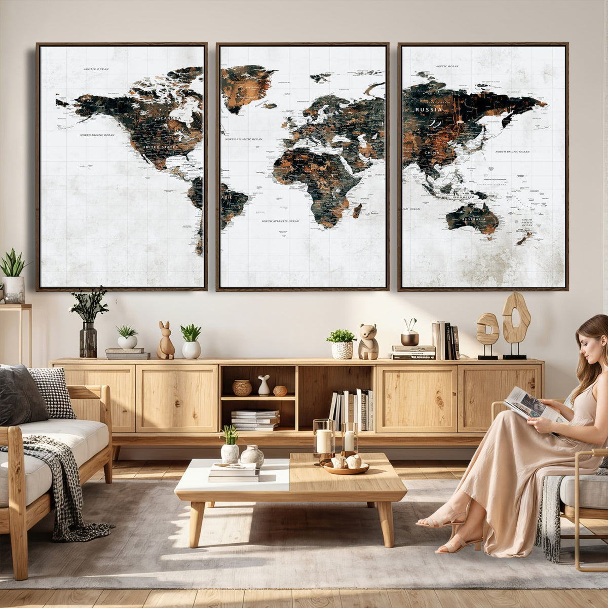60008766-MGV-CV-36X24 - Large World Map Canvas Print – Framed Travel Map Wall Art