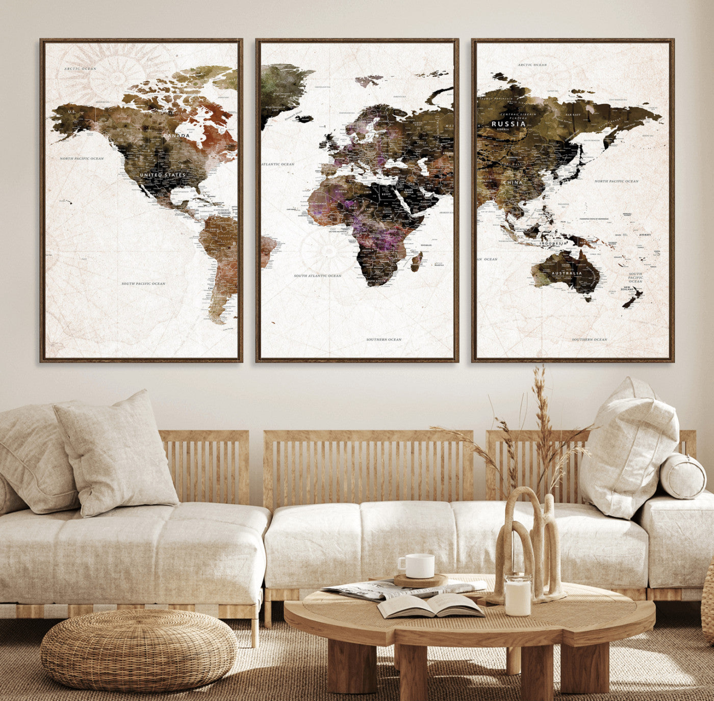 77651968-MGV-CV-36X24 - World Map Wall Art Canvas Print, Modern Decorative Framed Map Artwork Prints for Living Room, Office, Bedroom Wall Decor