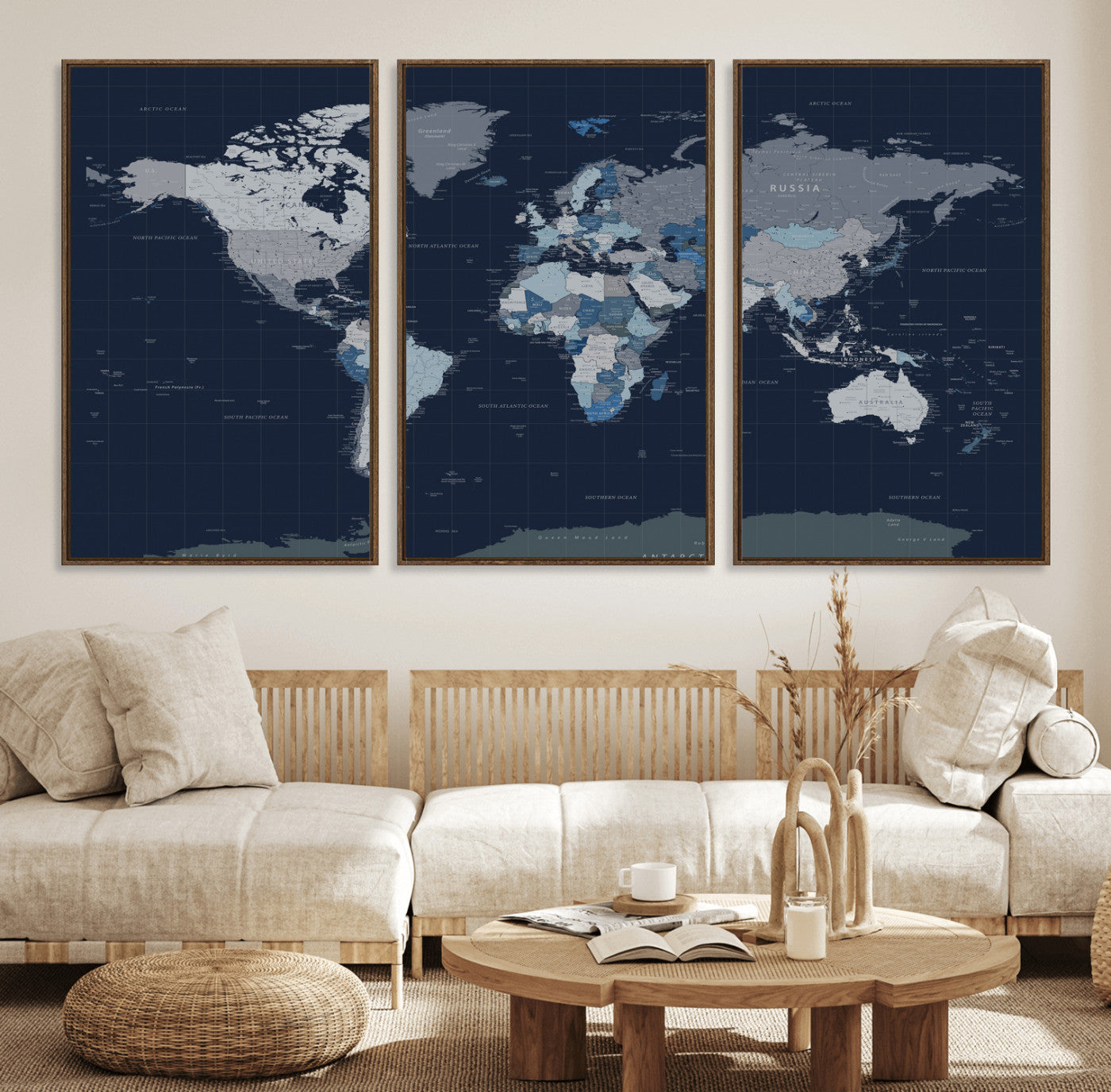 17712680-MGV-CV-36X24 - World Map Wall Art Canvas Print, Modern Decorative Framed Map Artwork Prints for Living Room, Office, Bedroom Wall Decor