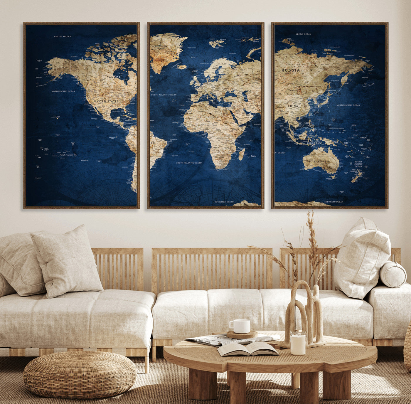 57503519-MGV-CV-36X24 - World Map Wall Art Canvas Print, Modern Decorative Framed Map Artwork Prints for Living Room, Office, Bedroom Wall Decor