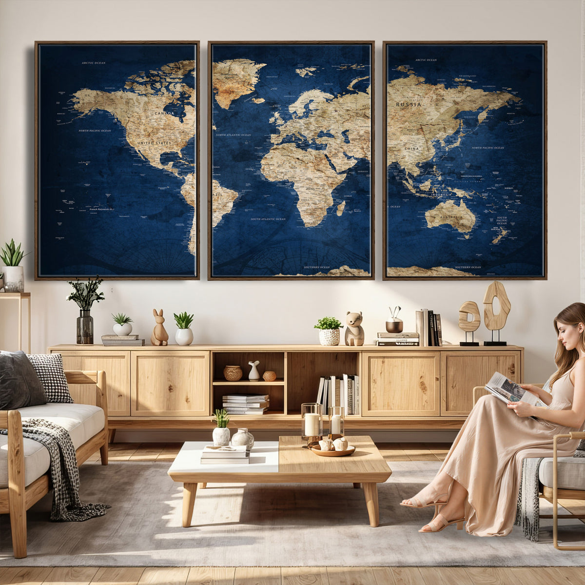 57503519-MGV-CV-36X24 - World Map Canvas Print – Framed Travel Map Wall Art for