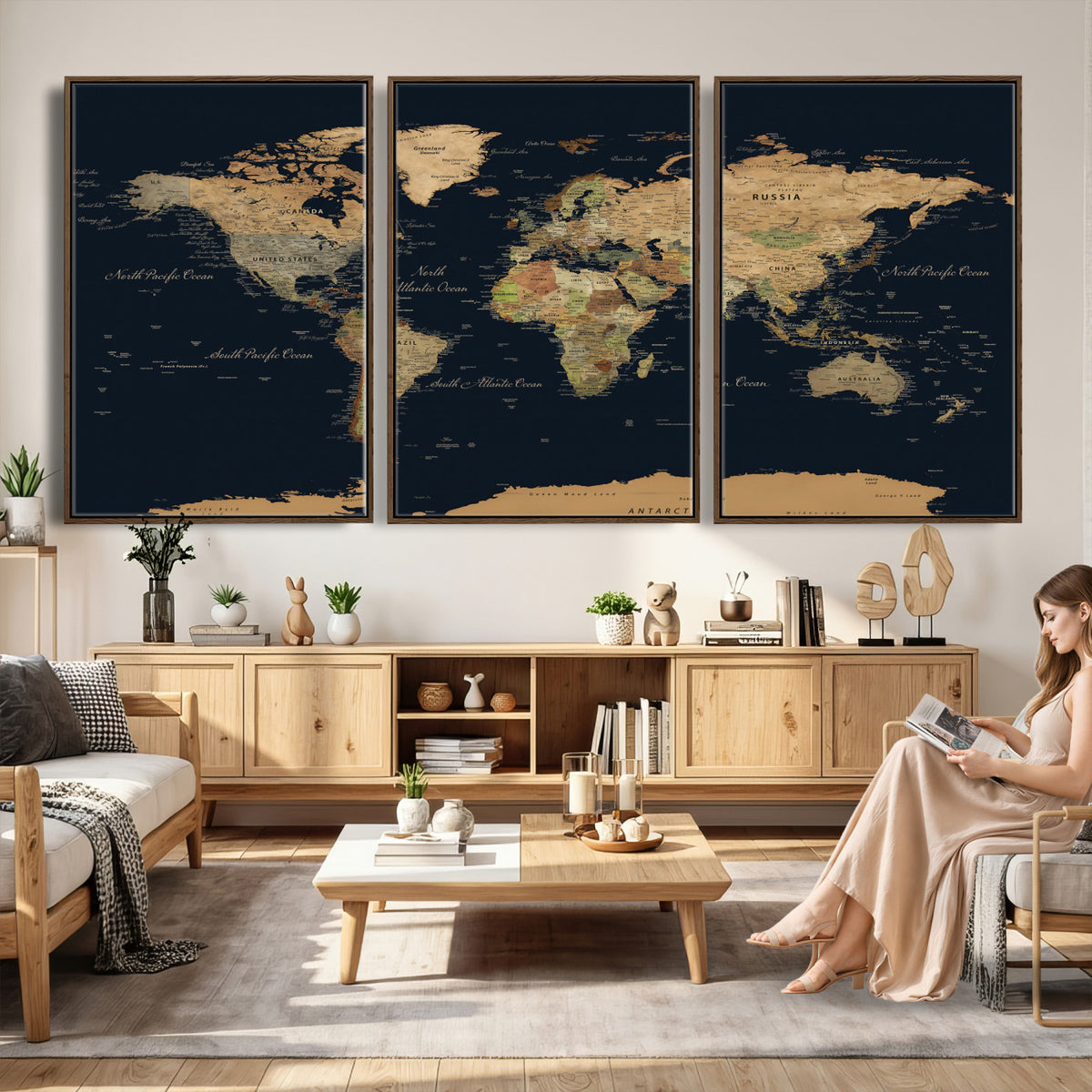 94449133-MGV-CV-36X24 - Vintage World Map Canvas on the Dark Background Wall Art