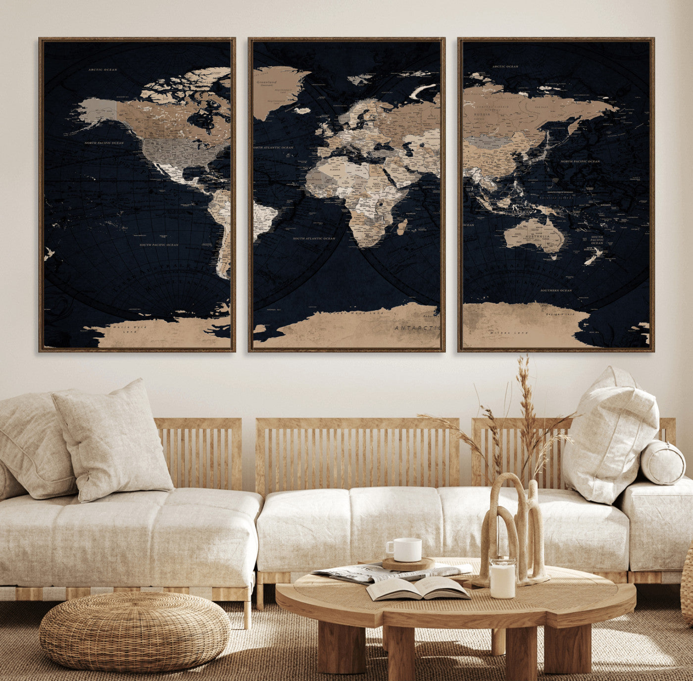 25812727-MGV-CV-36X24 - World Map Wall Art Canvas Print, Modern Decorative Framed Map Artwork Prints for Living Room, Office, Bedroom Wall Decor