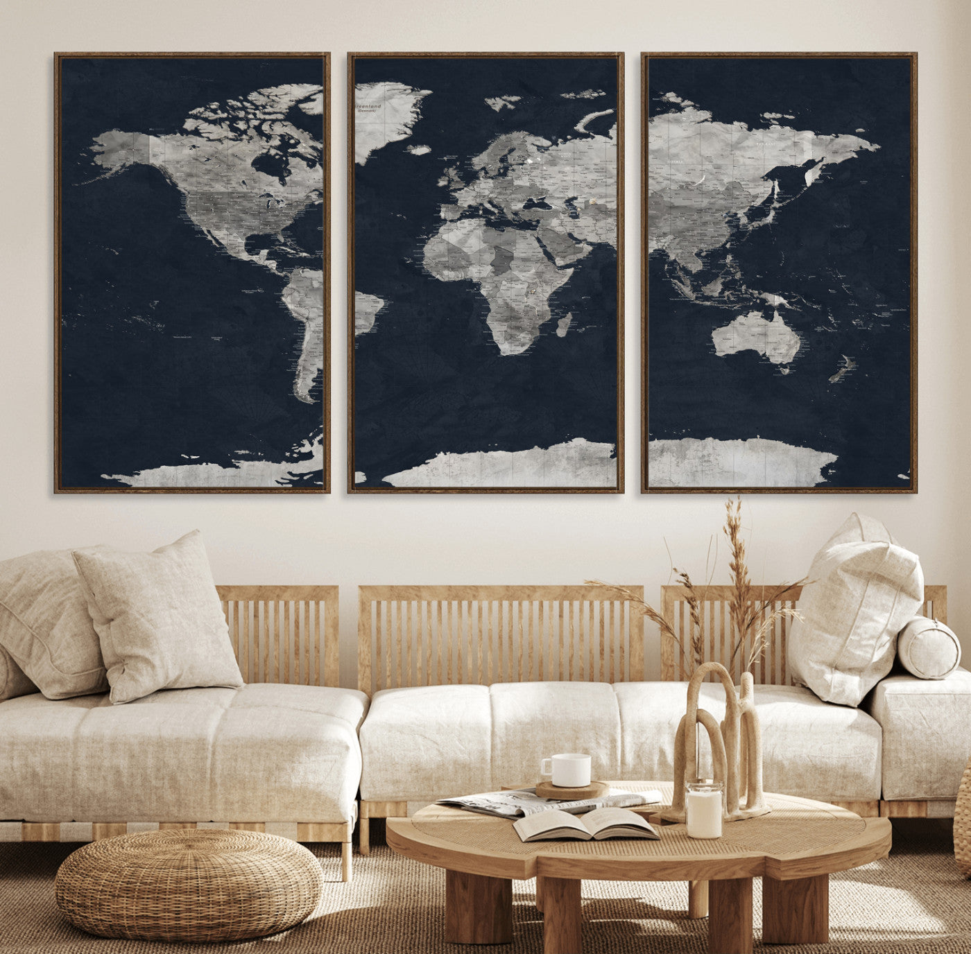 53886659-MGV-CV-36X24 - World Map Wall Art Canvas Print, Modern Decorative Framed Map Artwork Prints for Living Room, Office, Bedroom Wall Decor
