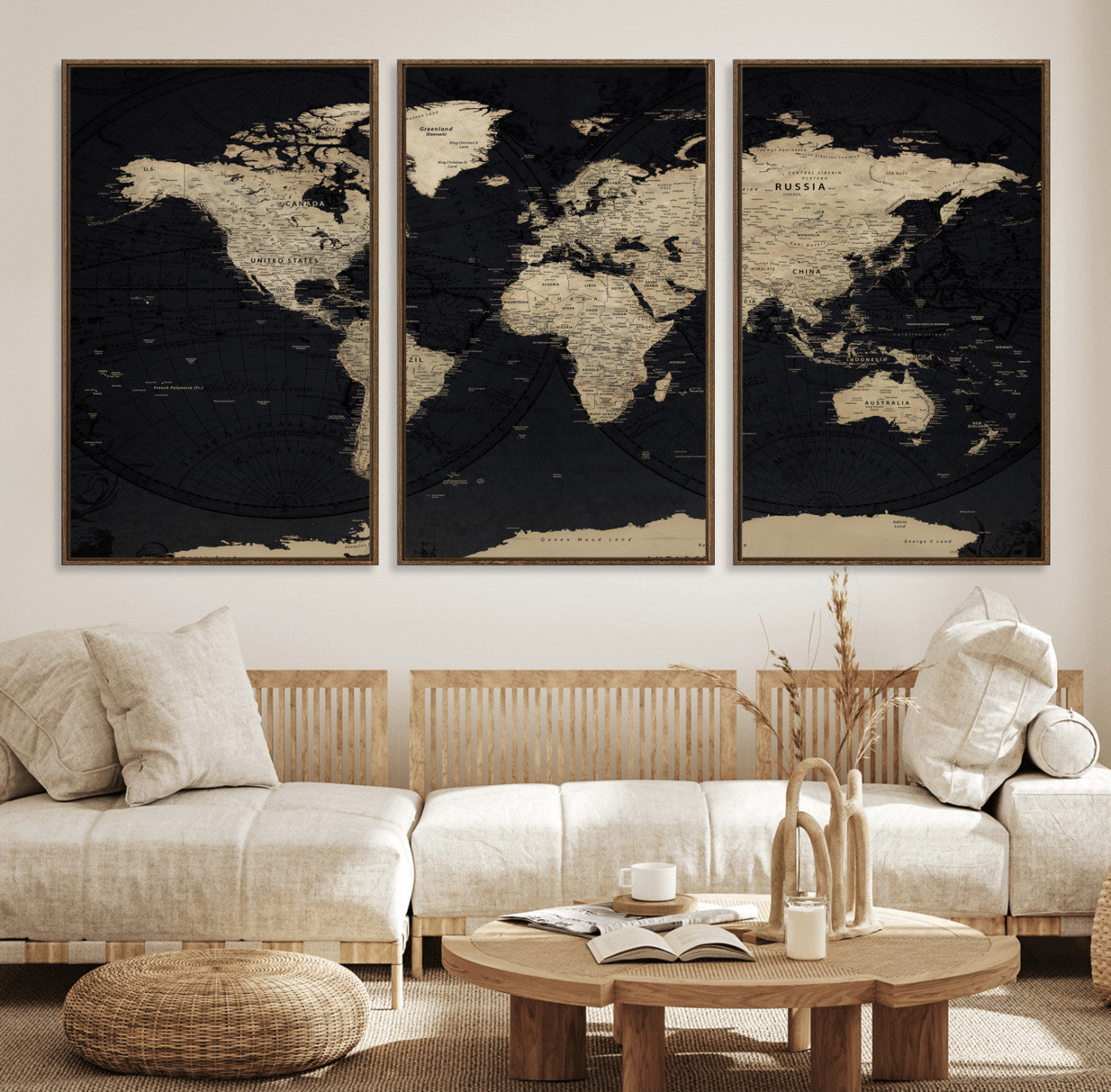 61835687-MGV-CV-36X24 - World Map Wall Art Canvas Print, Modern Decorative Framed Map Artwork Prints for Living Room, Office, Bedroom Wall Decor