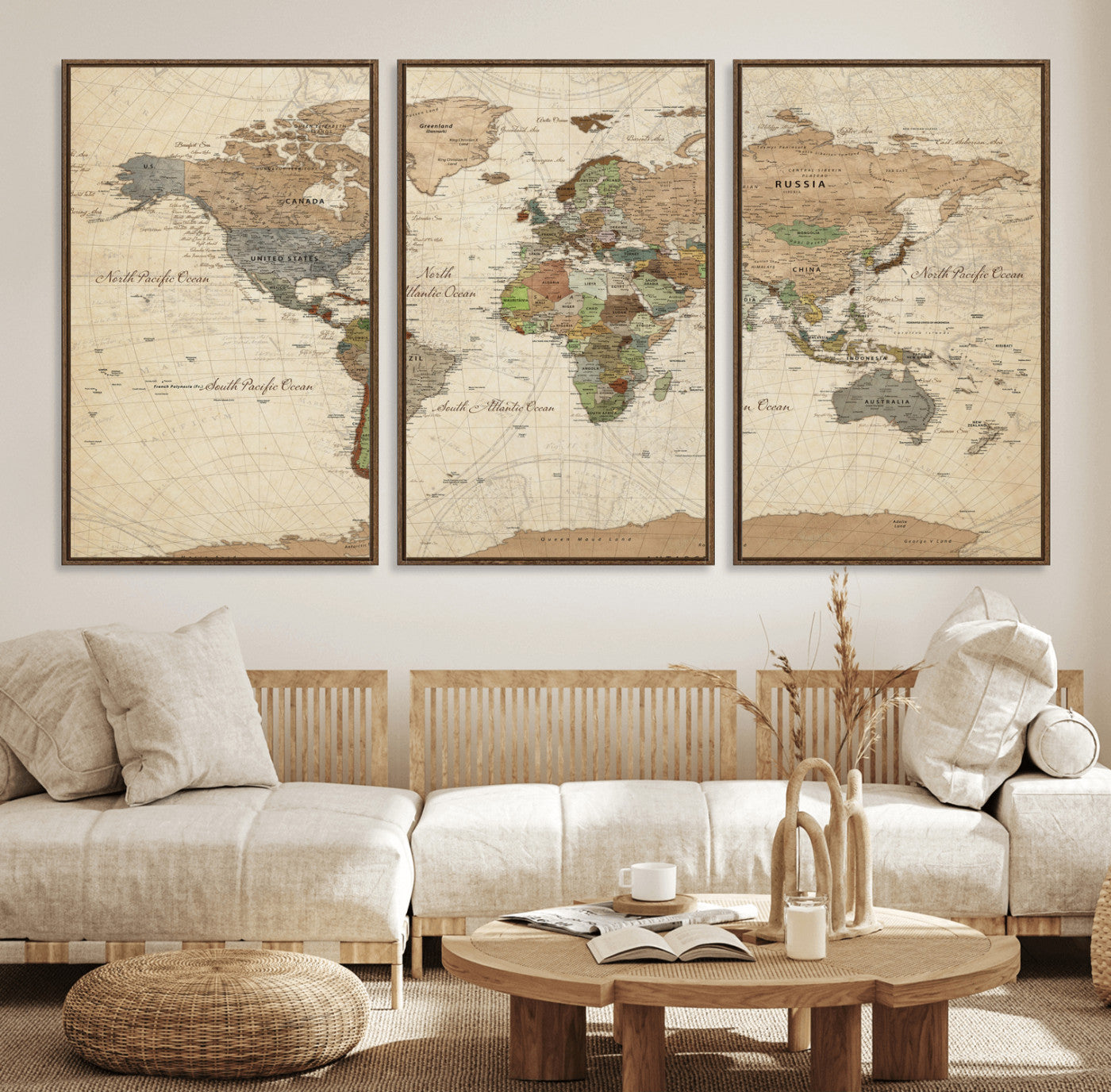 16856902-MGV-CV-36X24 - World Map Wall Art Canvas Print, Modern Decorative Framed Map Artwork Prints for Living Room, Office, Bedroom Wall Decor