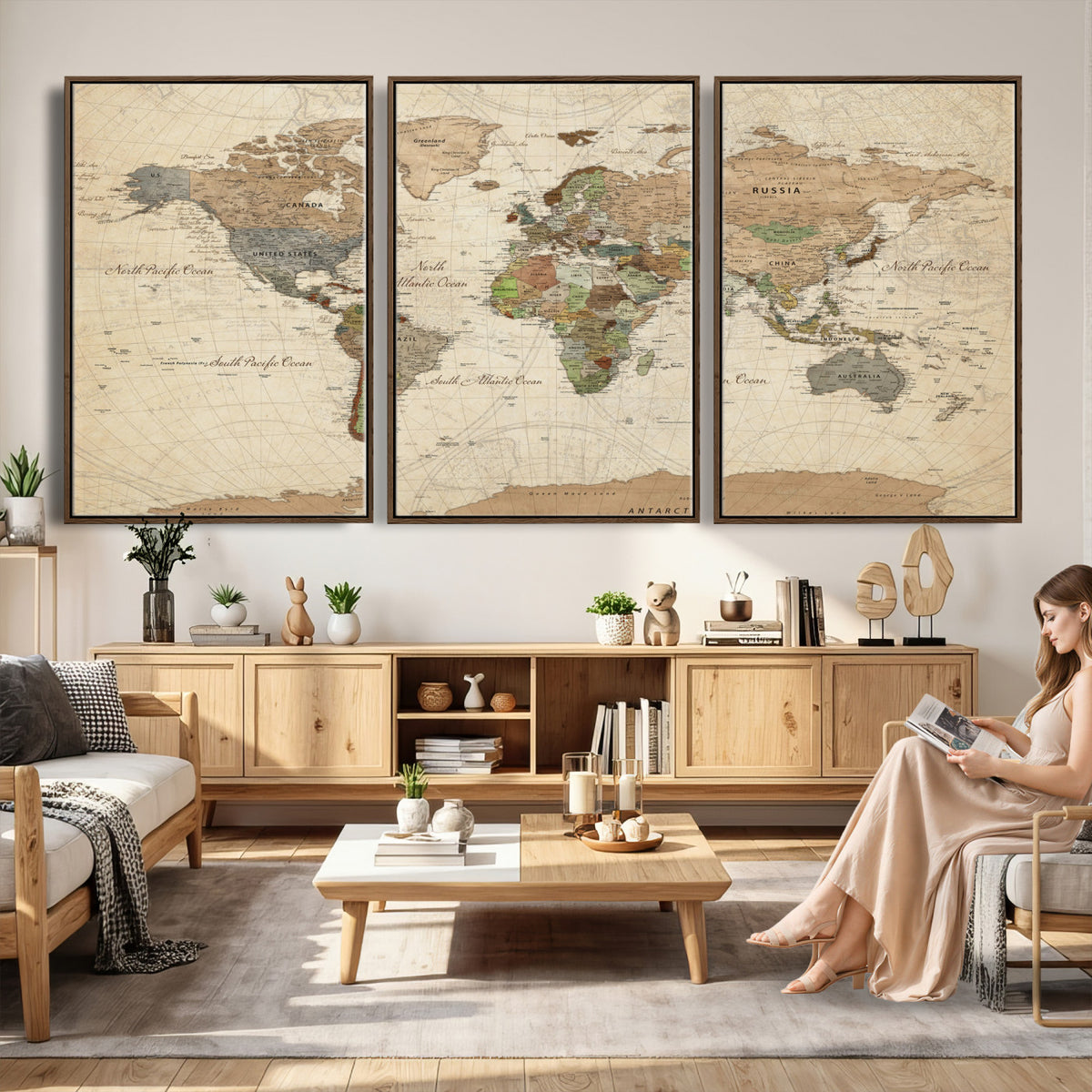 16856902-MGV-CV-36X24 - Vintage World Map Canvas Wall Art - Rustic Grunge Texture