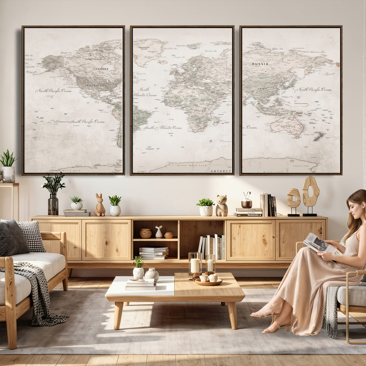 90355419-MGV-CV-36X24 - Antique Style World Map Canvas Print | Vintage Detailed World Map Art for Travel Lovers