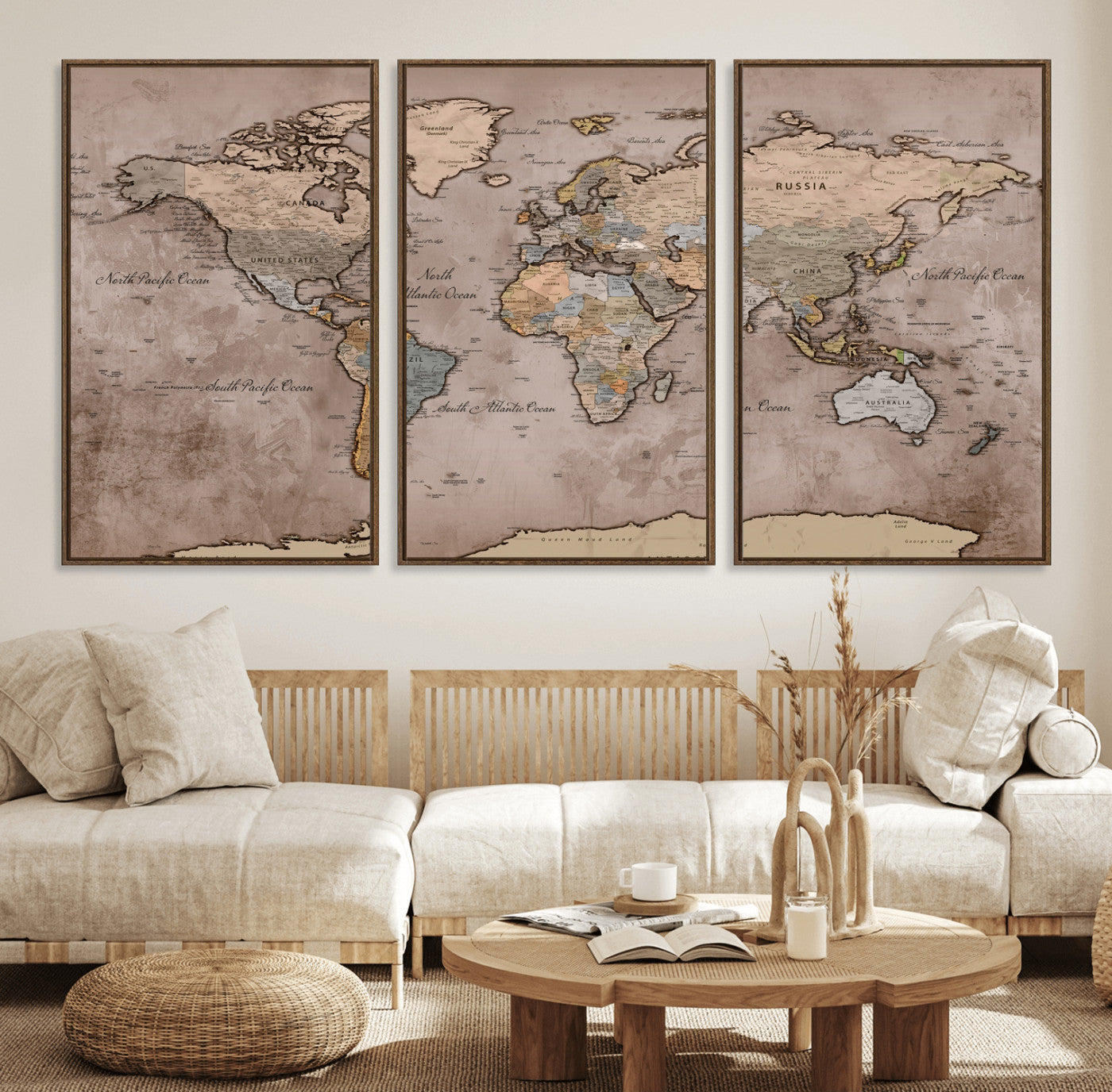 91471273-MGV-CV-36X24 - World Map Wall Art Canvas Print, Modern Decorative Framed Map Artwork Prints for Living Room, Office, Bedroom Wall Decor