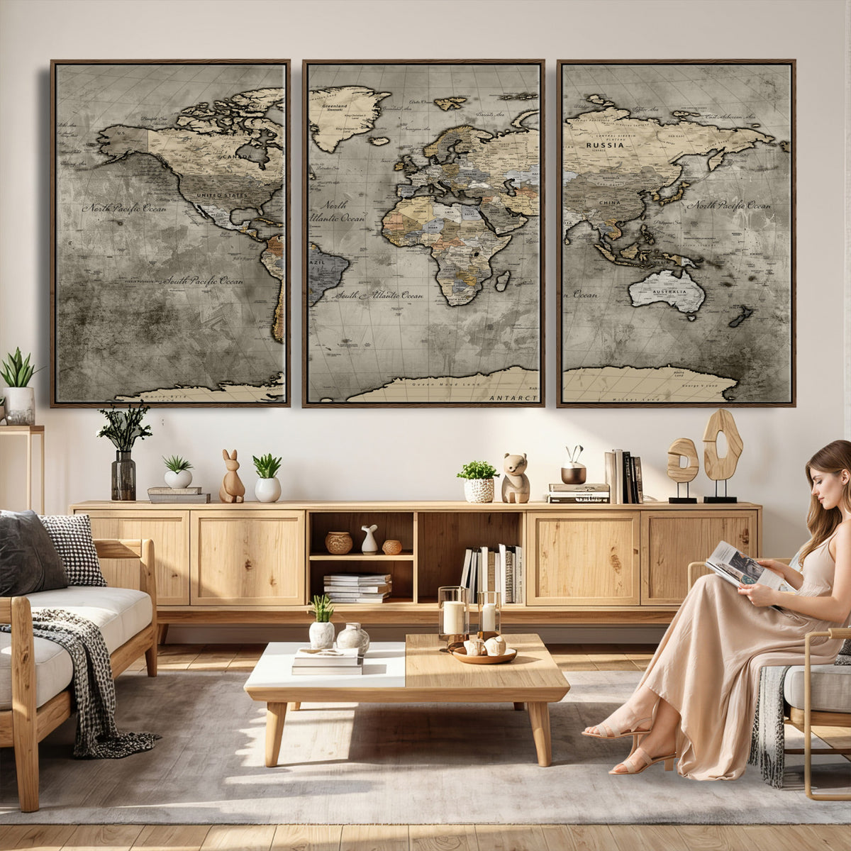 85218700-MGV-CV-36X24 - World Map Canvas Print, Detailed Map of the World Wall Art