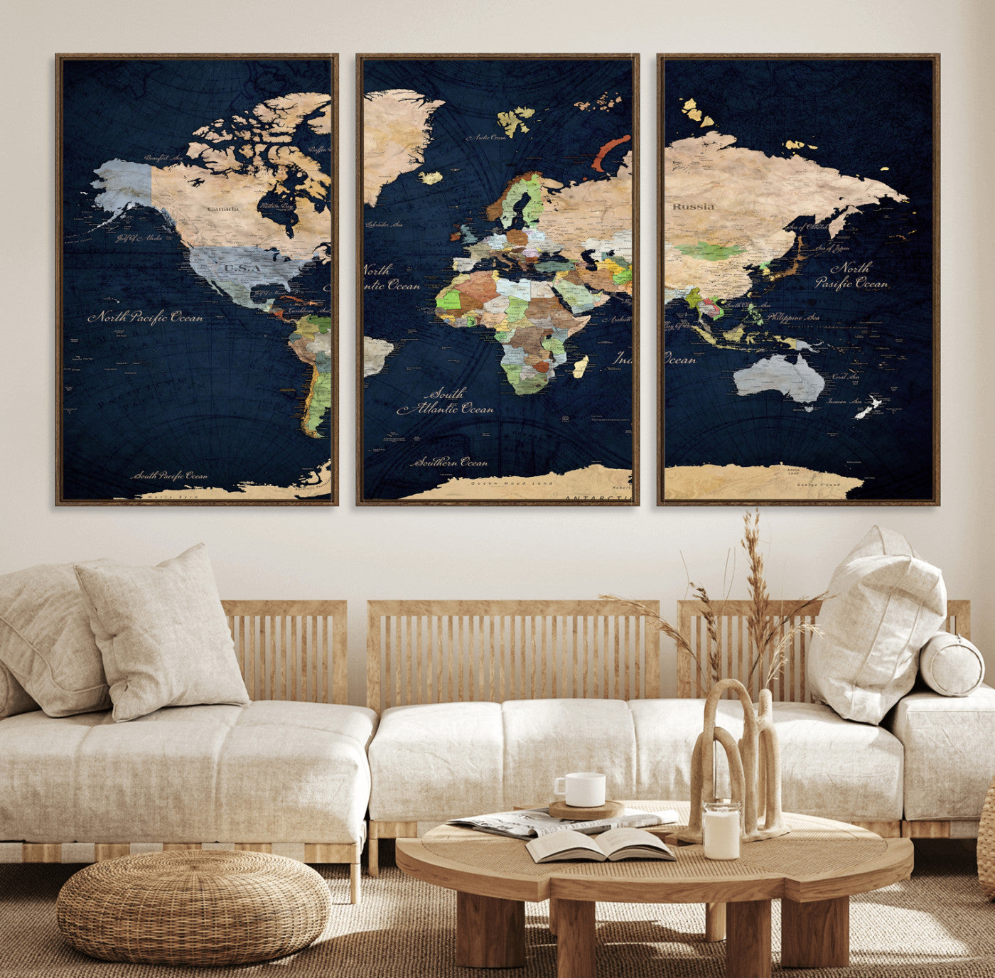76603563-MGV-CV-36X24 - World Map Wall Art Canvas Print, Modern Decorative Framed Map Artwork Prints for Living Room, Office, Bedroom Wall Decor