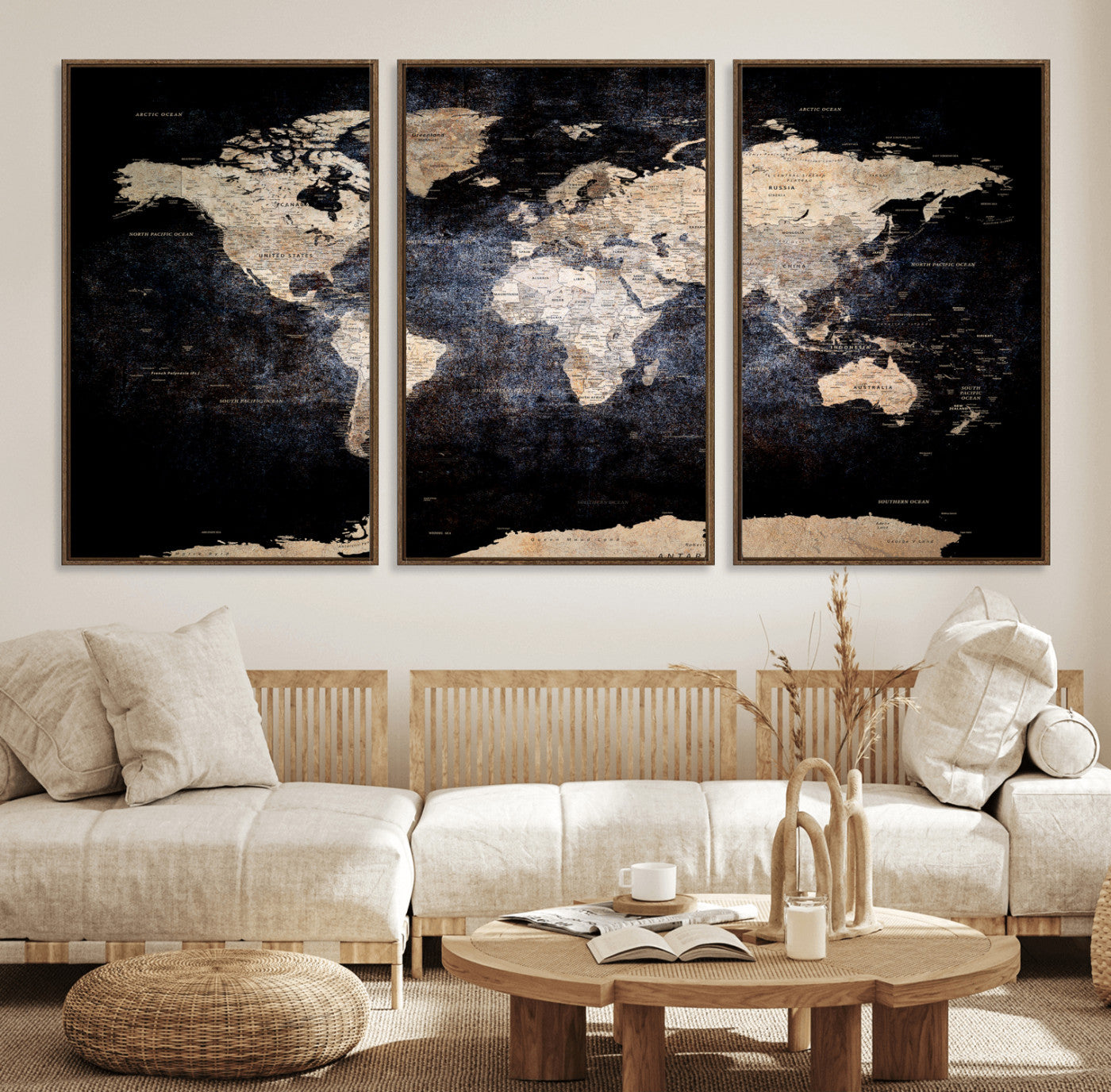 56713386-MGV-CV-36X24 - World Map Wall Art Canvas Print, Modern Decorative Framed Map Artwork Prints for Living Room, Office, Bedroom Wall Decor