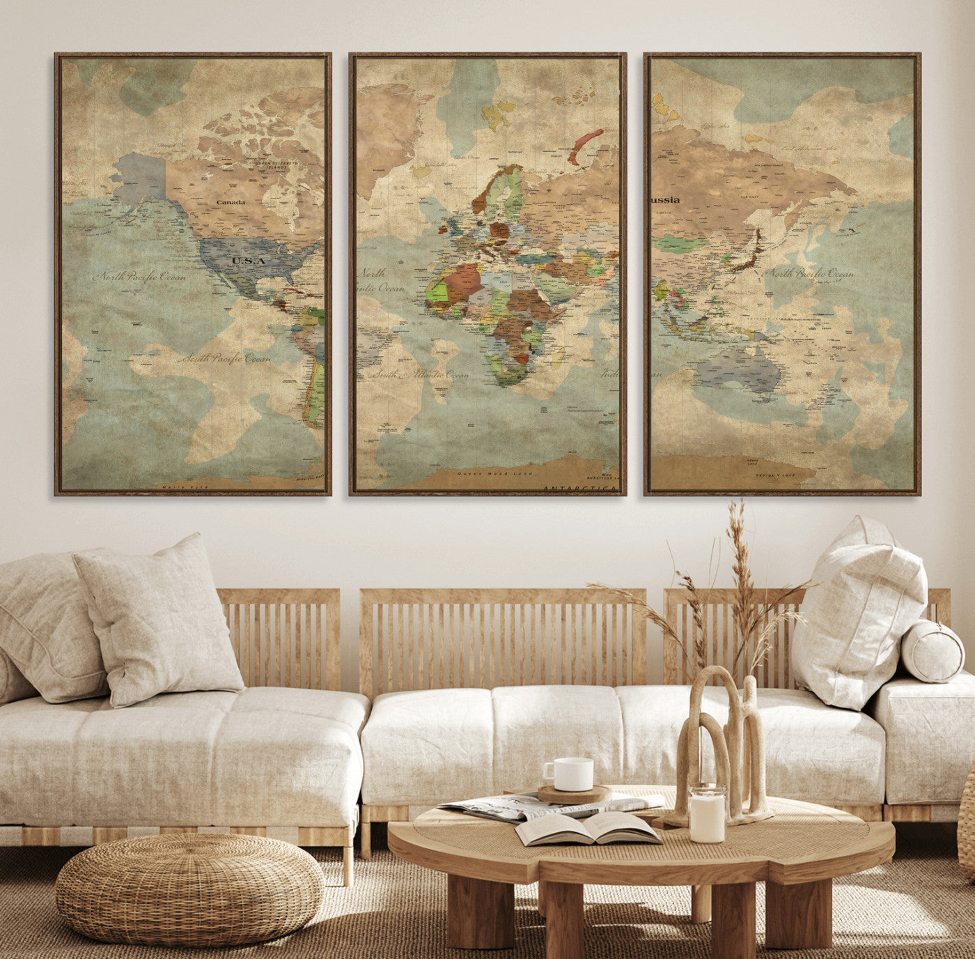 31492148-MGV-CV-36X24 - World Map Wall Art Canvas Print, Modern Decorative Framed Map Artwork Prints for Living Room, Office, Bedroom Wall Decor