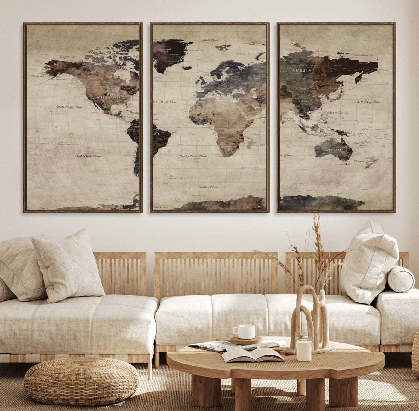 59159103-MGV-CV-36X24 - World Map Wall Art Canvas Print, Modern Decorative Framed Map Artwork Prints for Living Room, Office, Bedroom Wall Decor