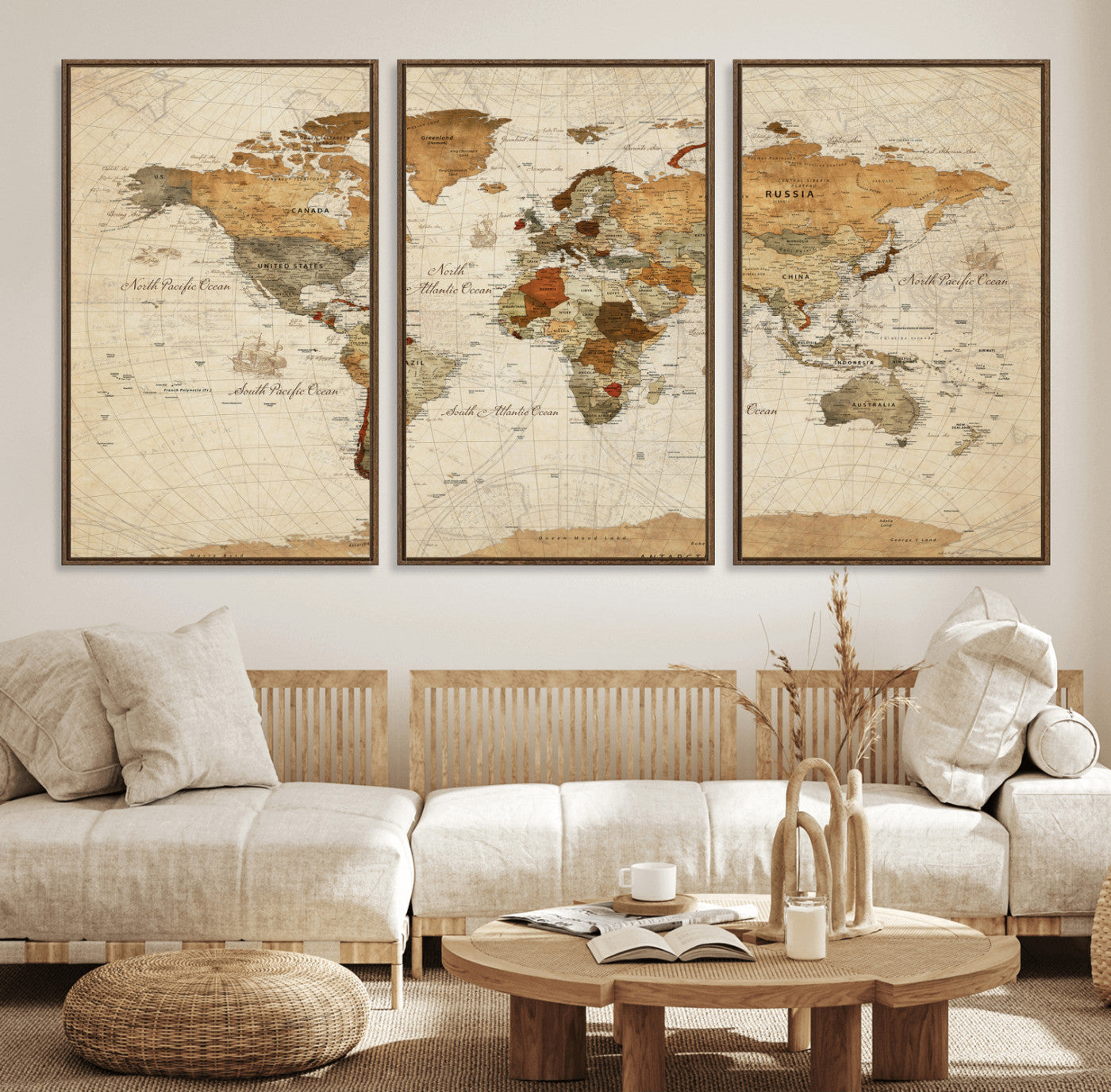 29684537-MGV-CV-36X24 - World Map Wall Art Canvas Print, Modern Decorative Framed Map Artwork Prints for Living Room, Office, Bedroom Wall Decor